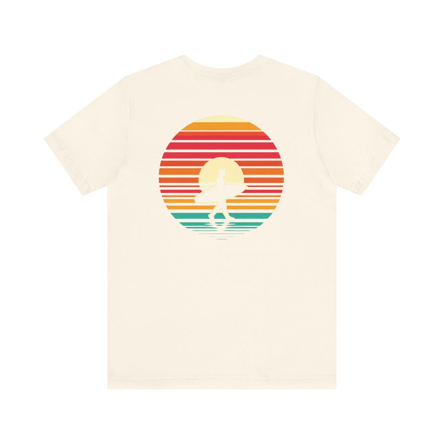 Sunset Surfer Tee | Retro Surf Silhouette with Bold Sunset Stripes - Beach Vibes Graphic Tee (BC3001)