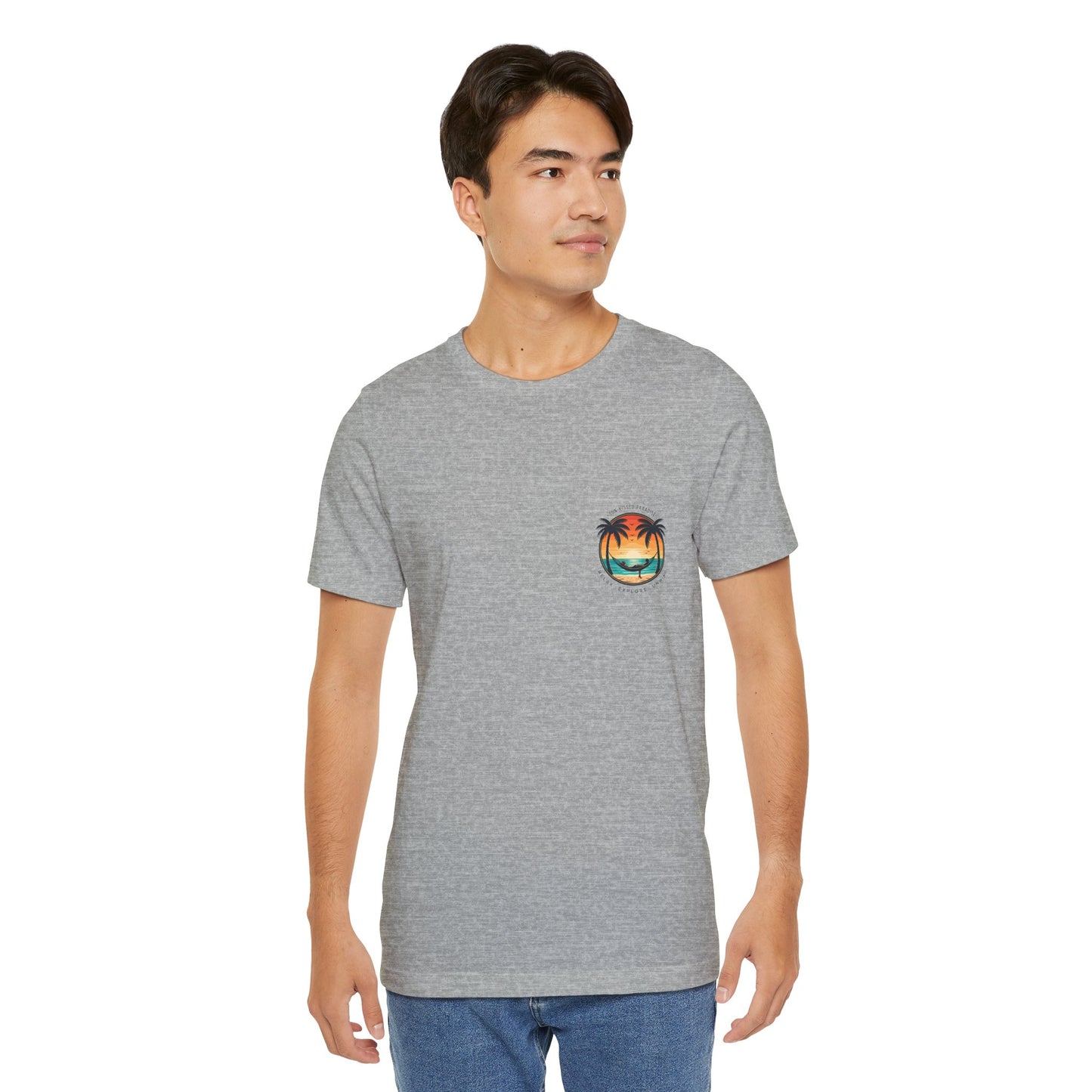 Sunset Surfer Tee | Retro Surf Silhouette with Bold Sunset Stripes - Beach Vibes Graphic Tee (BC3001)
