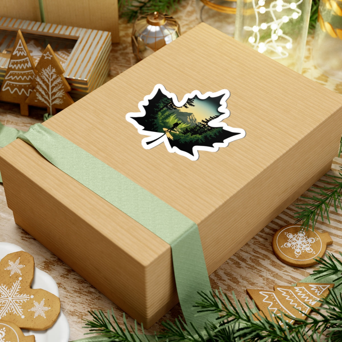 Maple Trail Sticker | Scenic Forest Path Inside Maple Leaf - Adventure-Inspired Vinyl Sticker