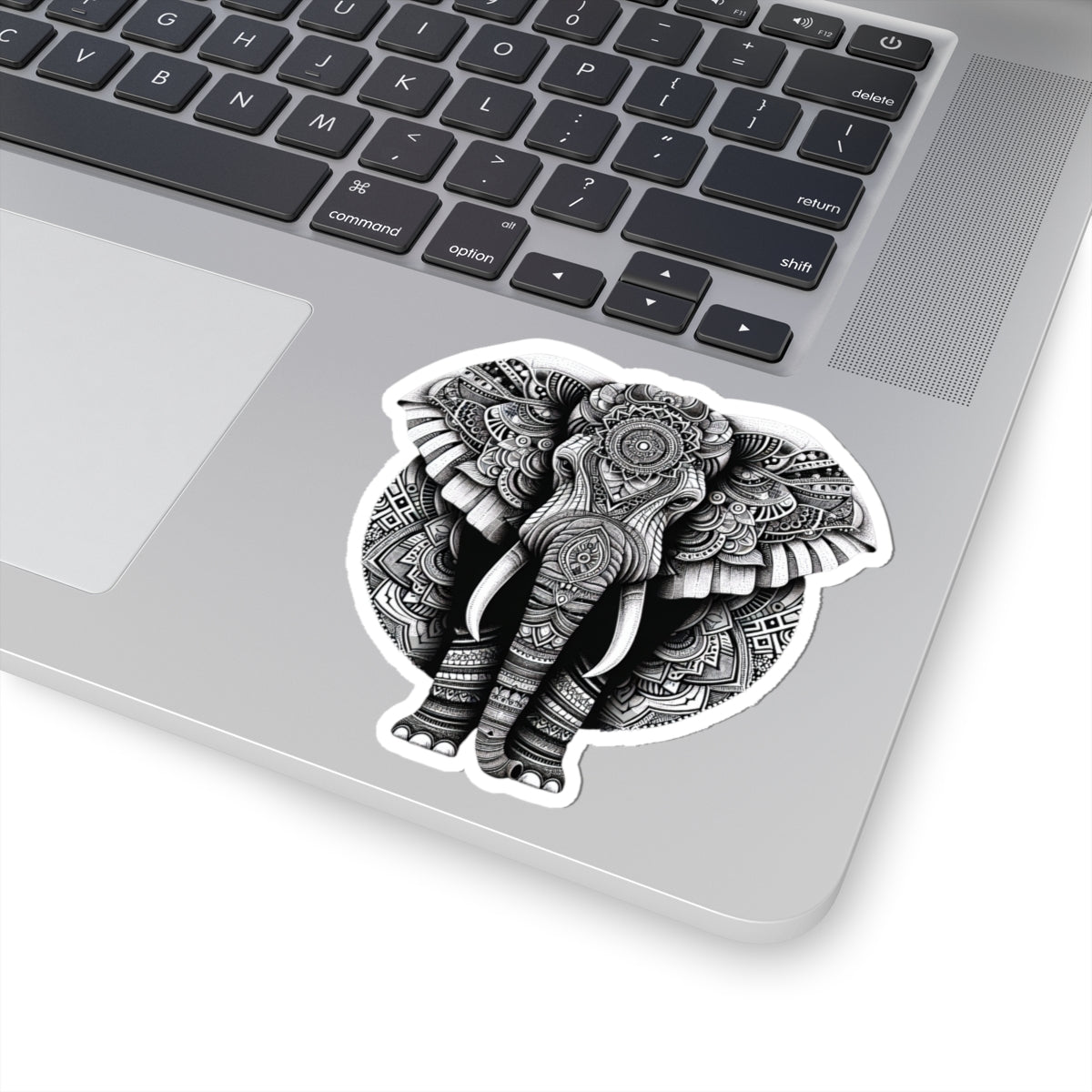 Mandala Elephant Sticker | Intricate Tribal Elephant Design in Black & White – Sacred Animal Art Vinyl Sticker