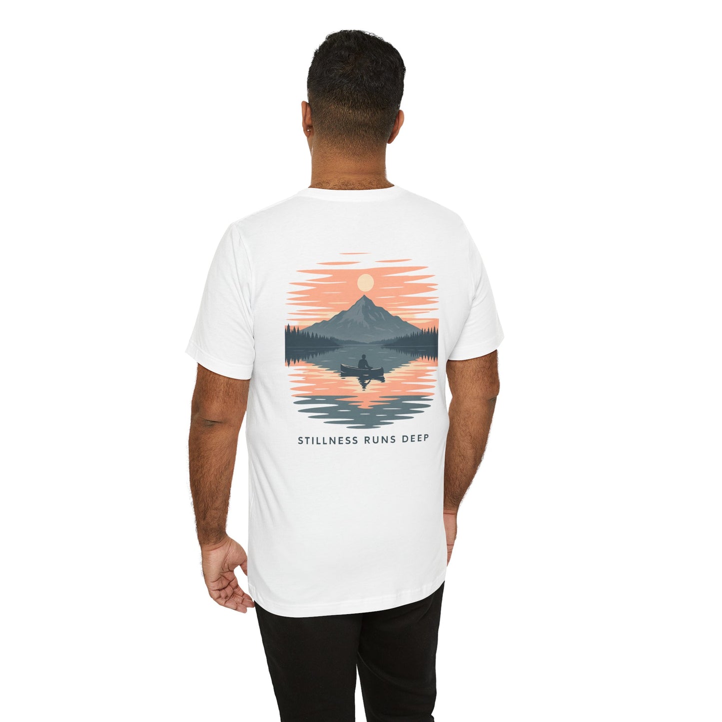Highwater Horizon Tee | Canoe on a Reflective Lake Under Full Moon - Peaceful Mountain Wilderness Graphic Tee (BC3001)