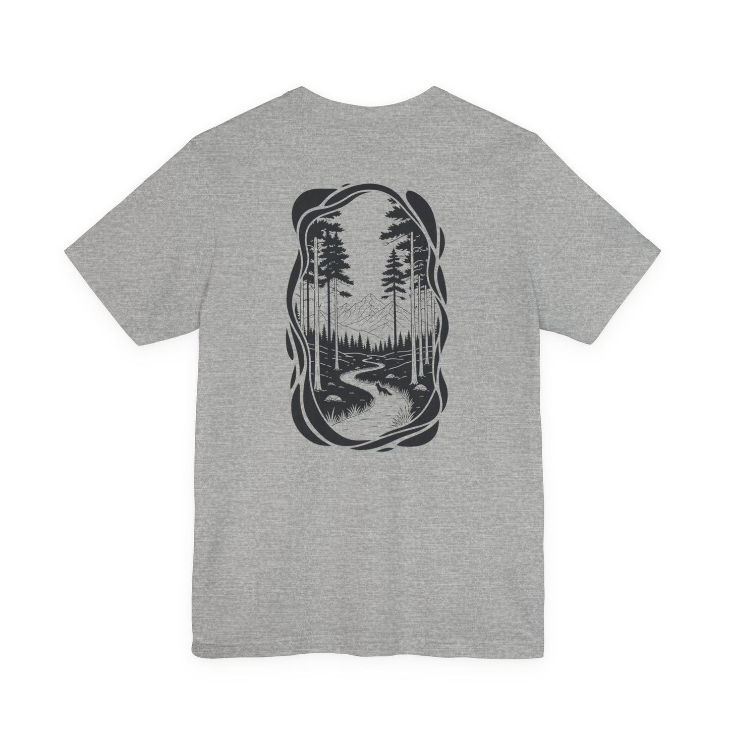 The Trail Ahead Tee | Black & White Forest Path with Mountain Silhouette - Minimalist Nature Scene Graphic Back Tee (BC3001)