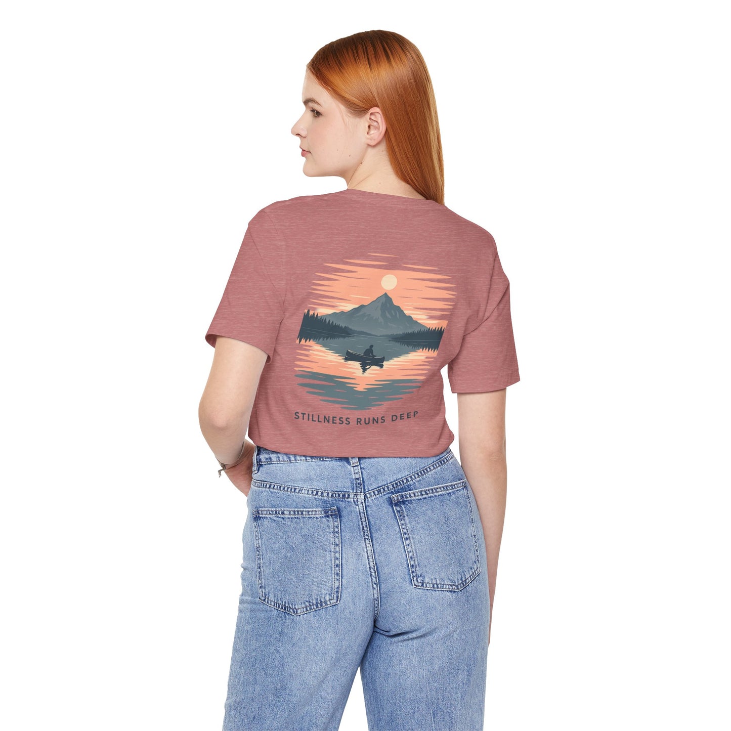 Highwater Horizon Tee | Canoe on a Reflective Lake Under Full Moon - Peaceful Mountain Wilderness Graphic Tee (BC3001)