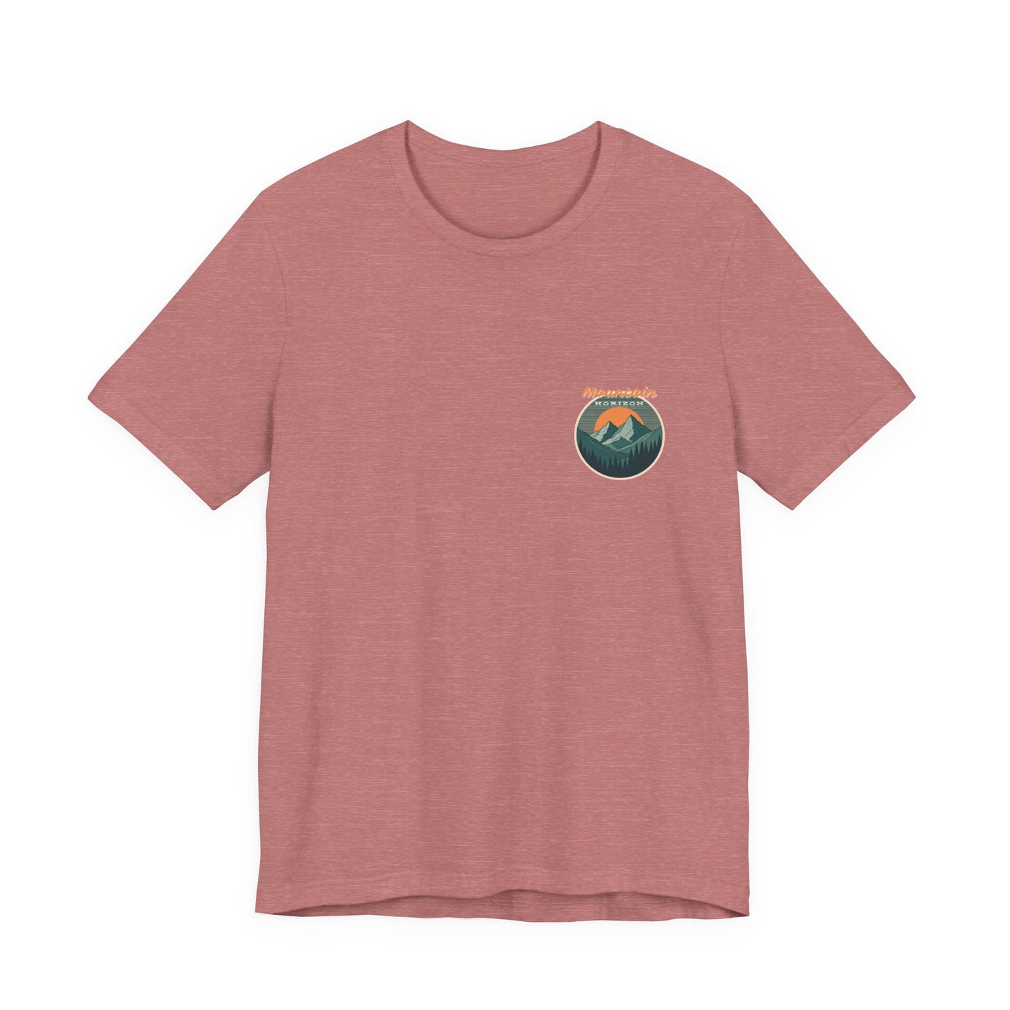 Mountain Horizon Tee | Bold Wilderness Scene with Sunset Peaks and Pine Reflection - Adventure Graphic Shirt (BC3001)