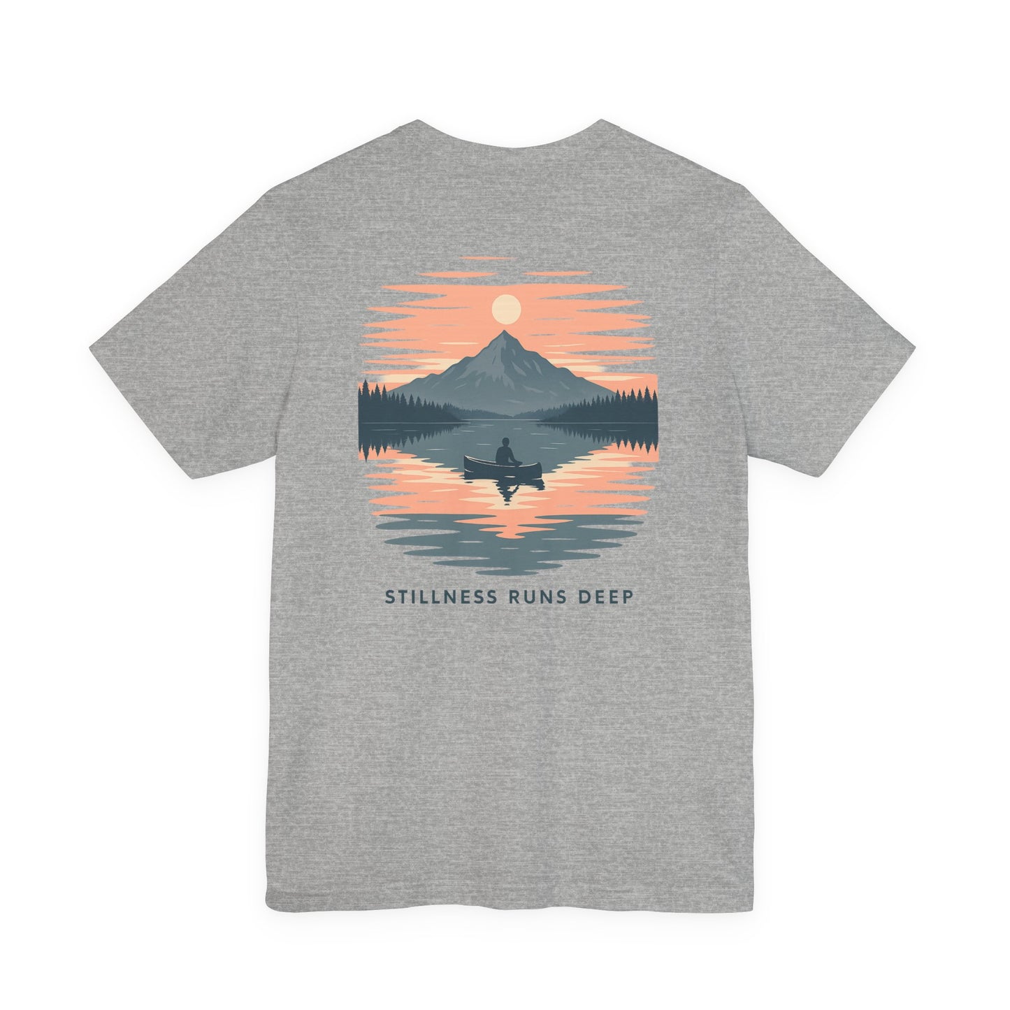 Highwater Horizon Tee | Canoe on a Reflective Lake Under Full Moon - Peaceful Mountain Wilderness Graphic Tee (BC3001)