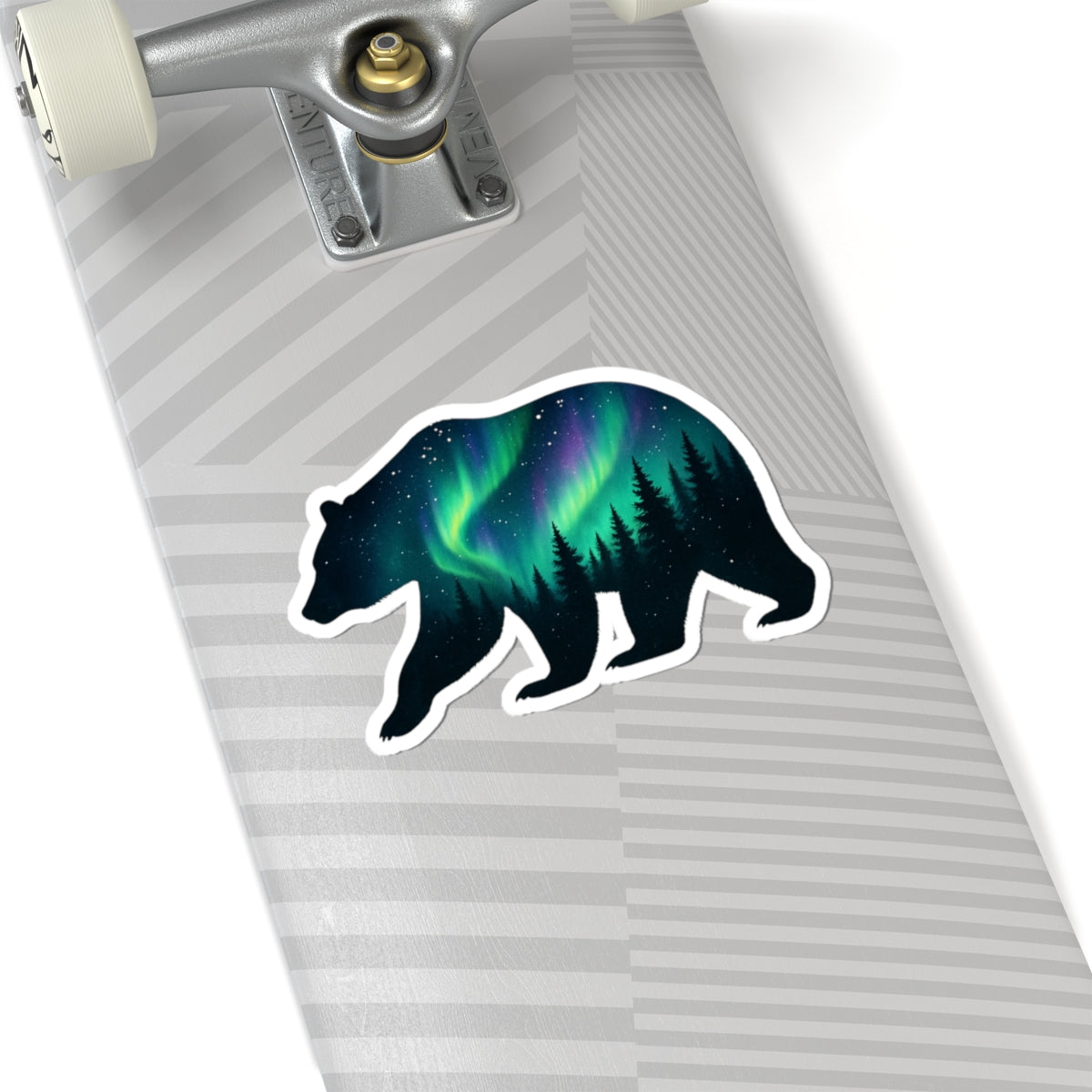 Aurora Bear Sticker | Northern Lights and Pine Forest Inside Bear Silhouette – Starry Wilderness Vinyl Sticker