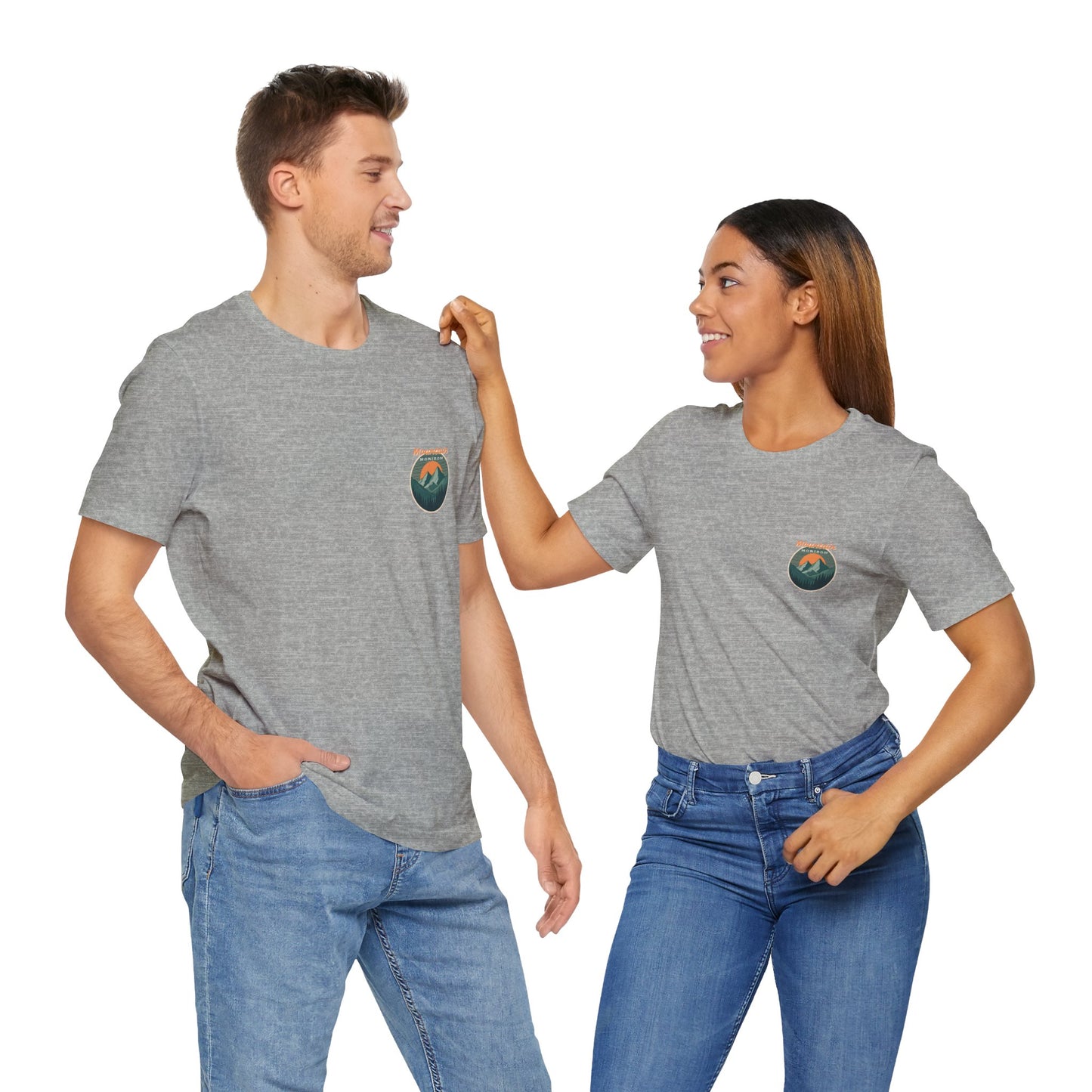 Mountain Horizon Tee | Bold Wilderness Scene with Sunset Peaks and Pine Reflection - Adventure Graphic Shirt (BC3001)
