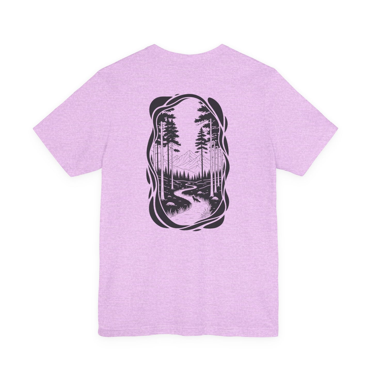 The Trail Ahead Tee | Black & White Forest Path with Mountain Silhouette - Minimalist Nature Scene Graphic Back Tee (BC3001)