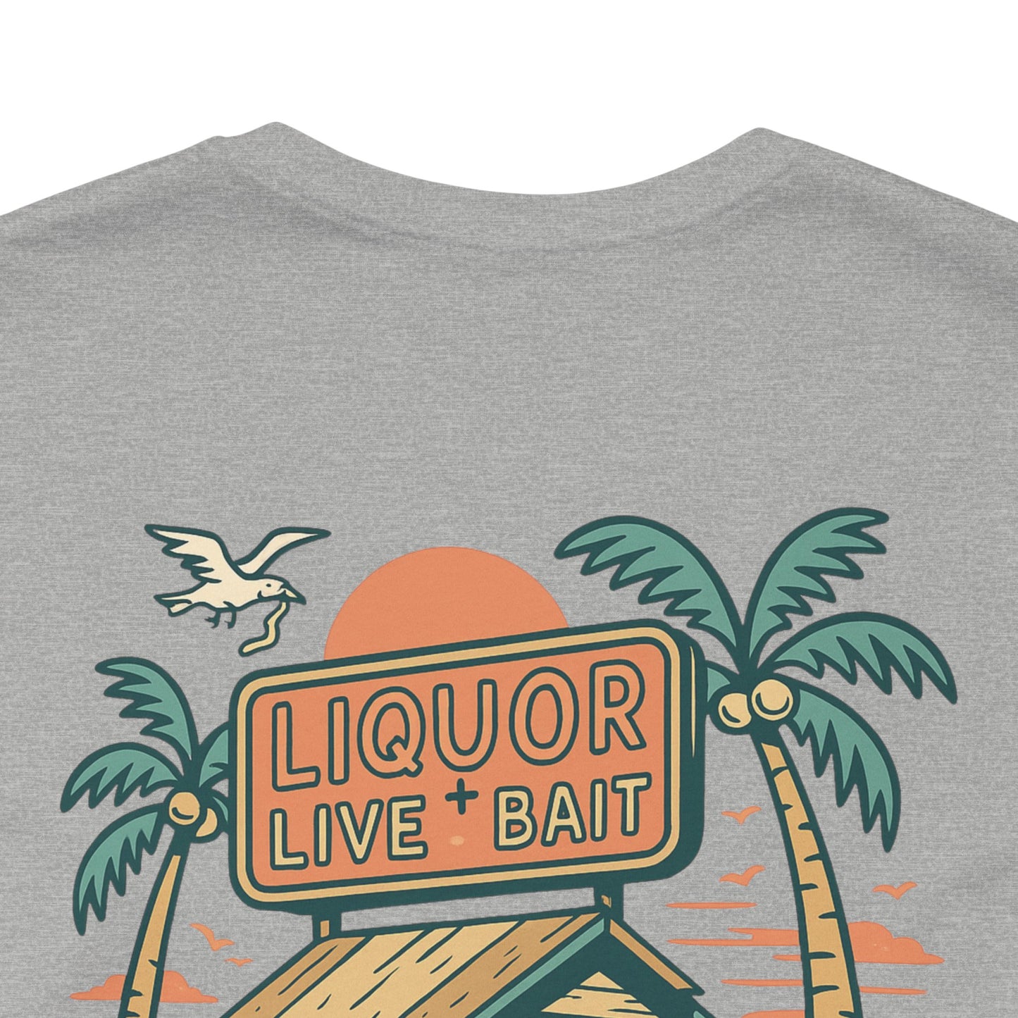 Sunburnt & Buzzed Tee | Tropical Bait Shack with Cooler, Crabs, and Neon Sign - Retro Beach Bar Party Graphic Tee (BC3001)
