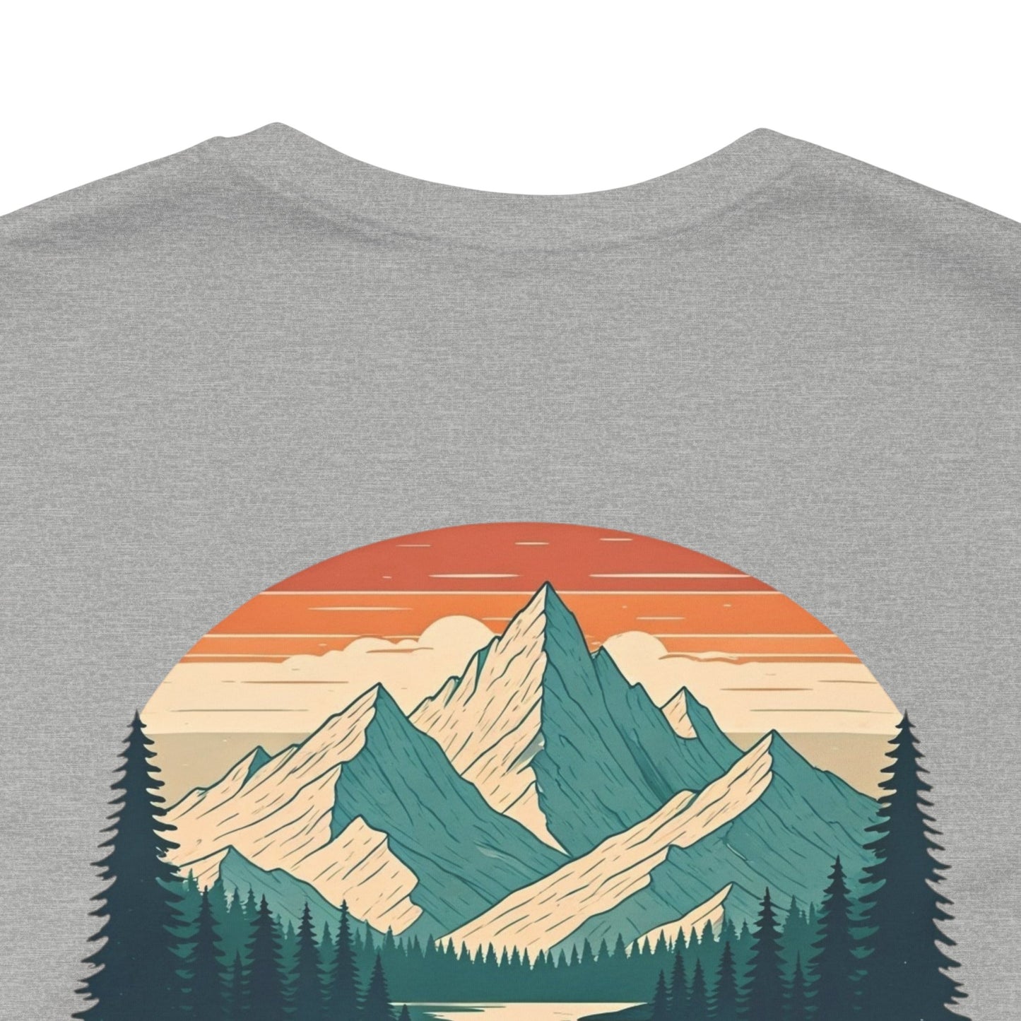 Mountain Horizon Tee | Bold Wilderness Scene with Sunset Peaks and Pine Reflection - Adventure Graphic Shirt (BC3001)