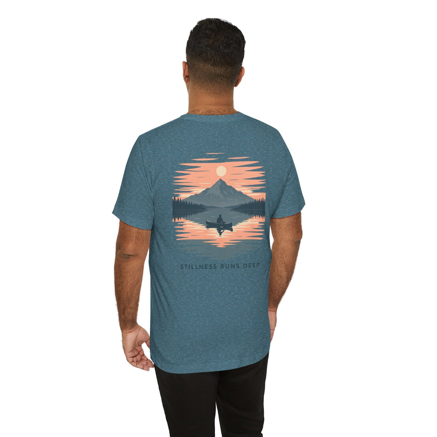Highwater Horizon Tee | Canoe on a Reflective Lake Under Full Moon - Peaceful Mountain Wilderness Graphic Tee (BC3001)