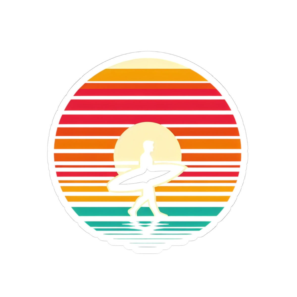 Coastal Stride Sticker | Retro Sunset with Surfer Silhouette – Bold Minimalist Beach Walk Graphic Vinyl Sticker