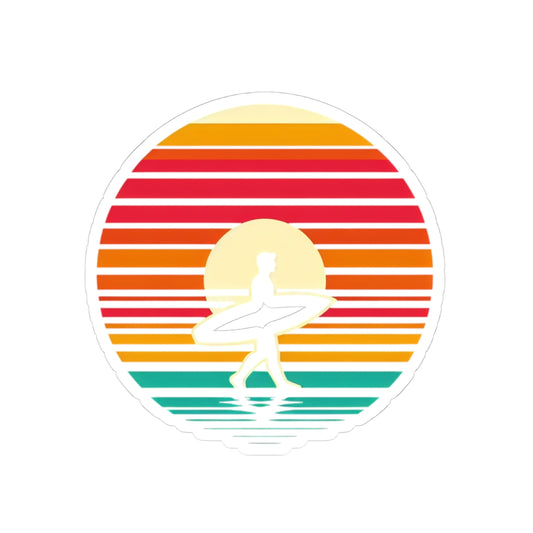 Coastal Stride Sticker | Retro Sunset with Surfer Silhouette – Bold Minimalist Beach Walk Graphic Vinyl Sticker