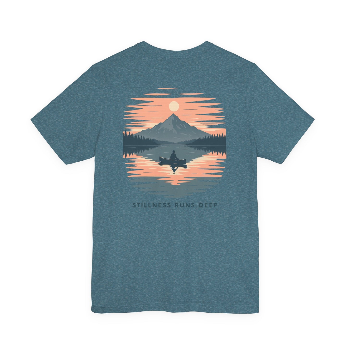 Highwater Horizon Tee | Canoe on a Reflective Lake Under Full Moon - Peaceful Mountain Wilderness Graphic Tee (BC3001)