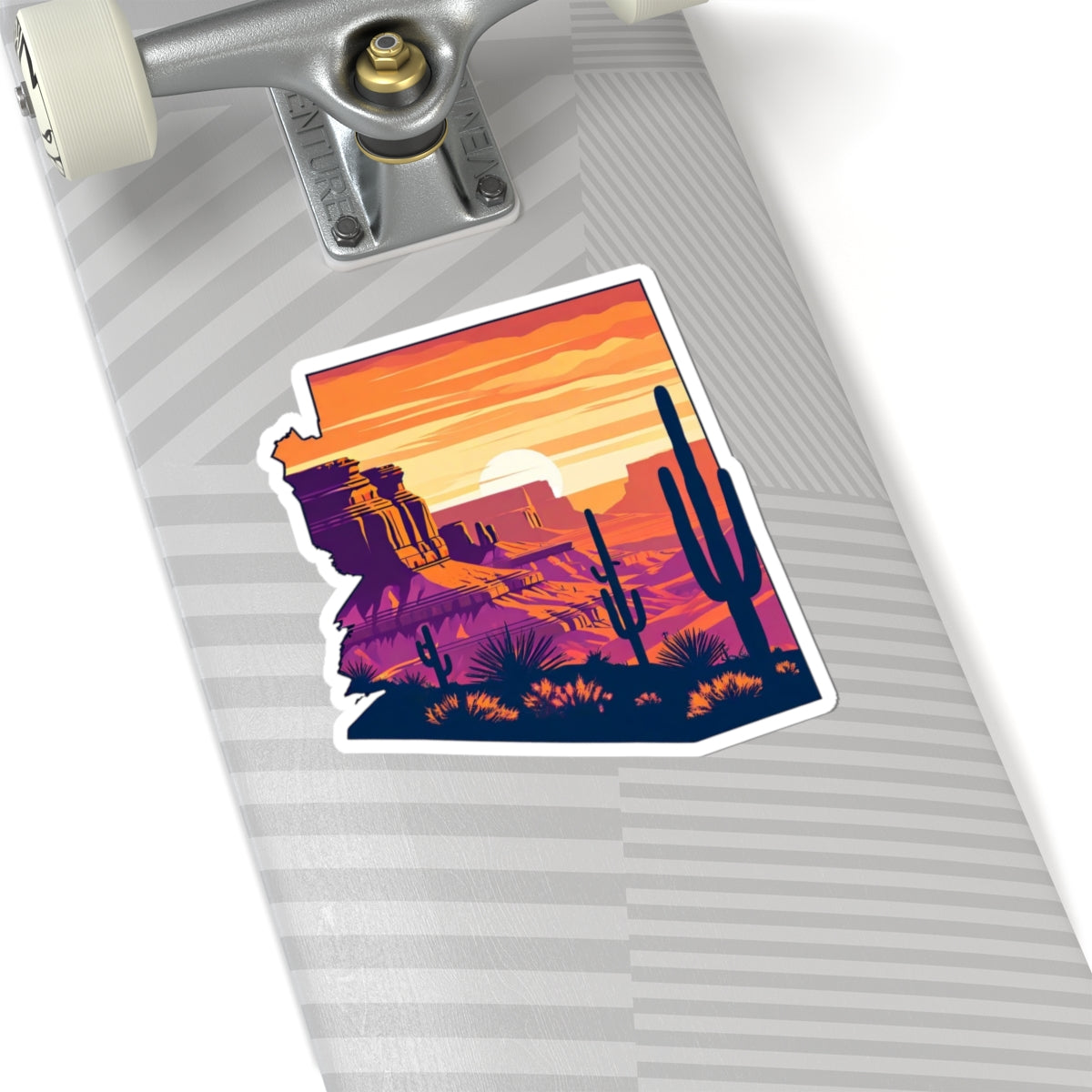 Desert Glow Sticker | Arizona State Outline with Cactus Landscape, Red Rocks, and Sunset Sky – Bold Southwest Desert Vinyl Sticker