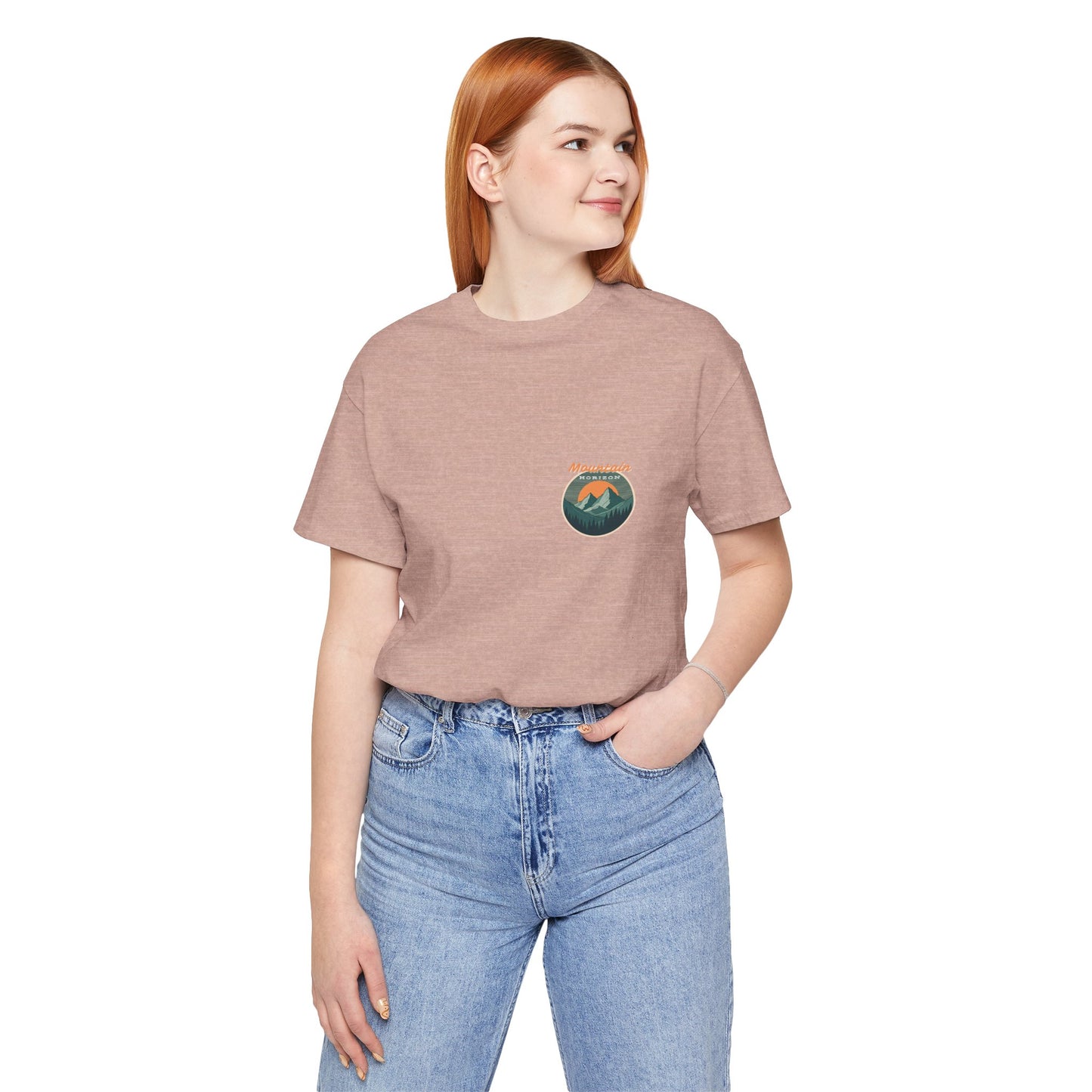 Mountain Horizon Tee | Bold Wilderness Scene with Sunset Peaks and Pine Reflection - Adventure Graphic Shirt (BC3001)