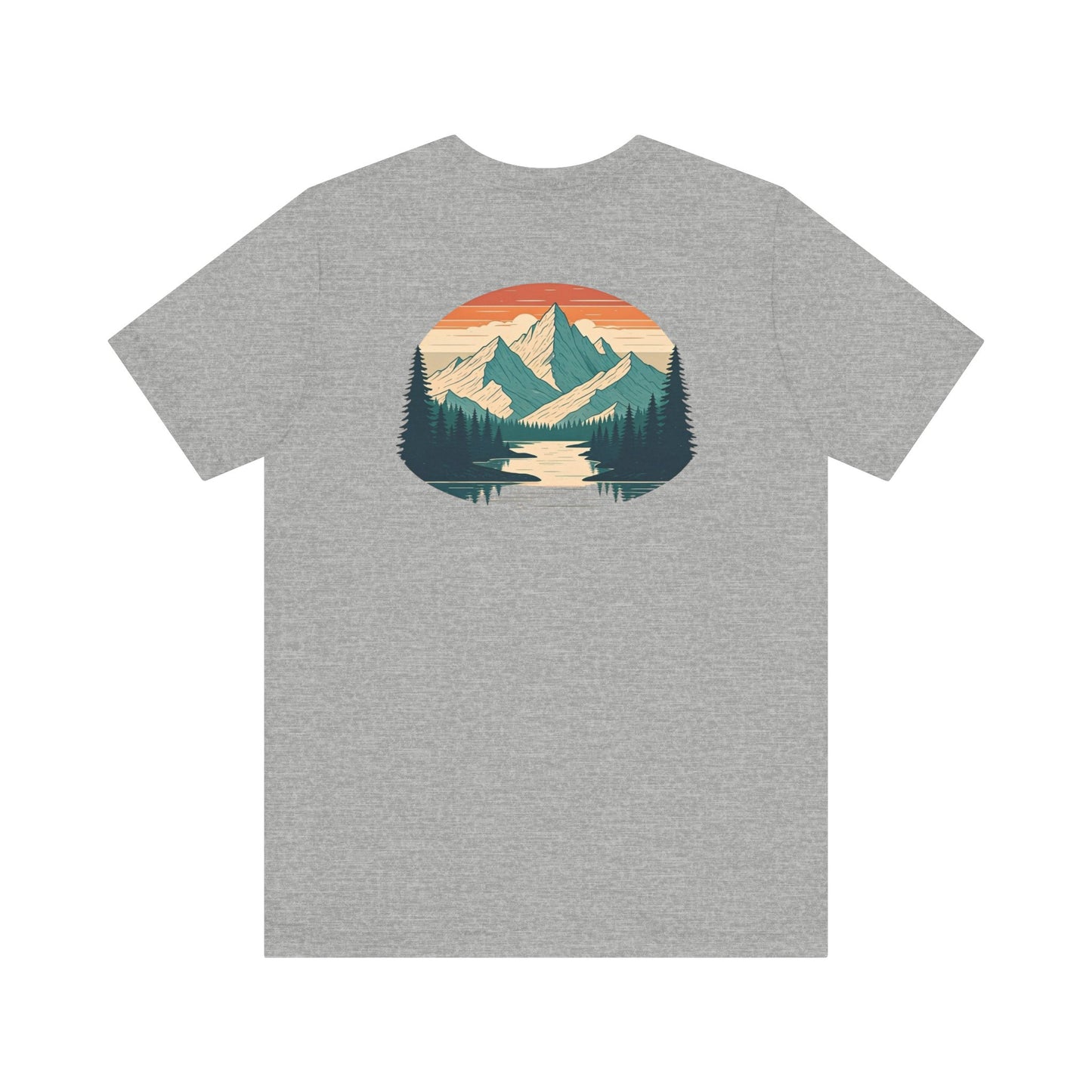 Mountain Horizon Tee | Bold Wilderness Scene with Sunset Peaks and Pine Reflection - Adventure Graphic Shirt (BC3001)