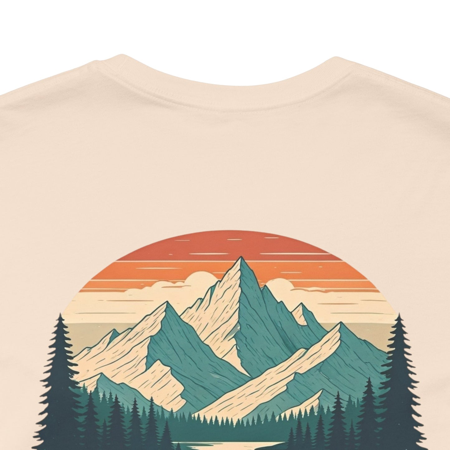 Mountain Horizon Tee | Bold Wilderness Scene with Sunset Peaks and Pine Reflection - Adventure Graphic Shirt (BC3001)