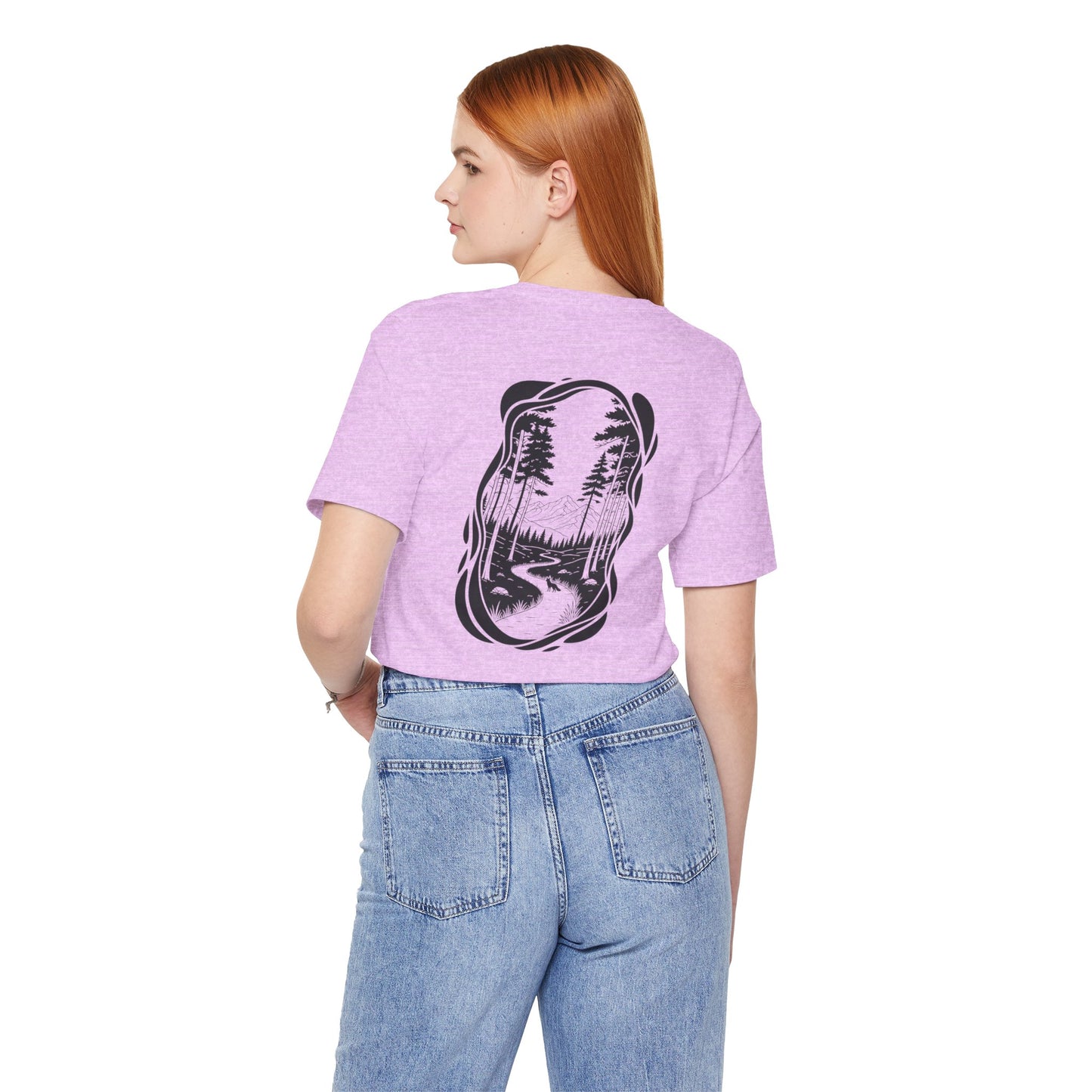 The Trail Ahead Tee | Black & White Forest Path with Mountain Silhouette - Minimalist Nature Scene Graphic Back Tee (BC3001)