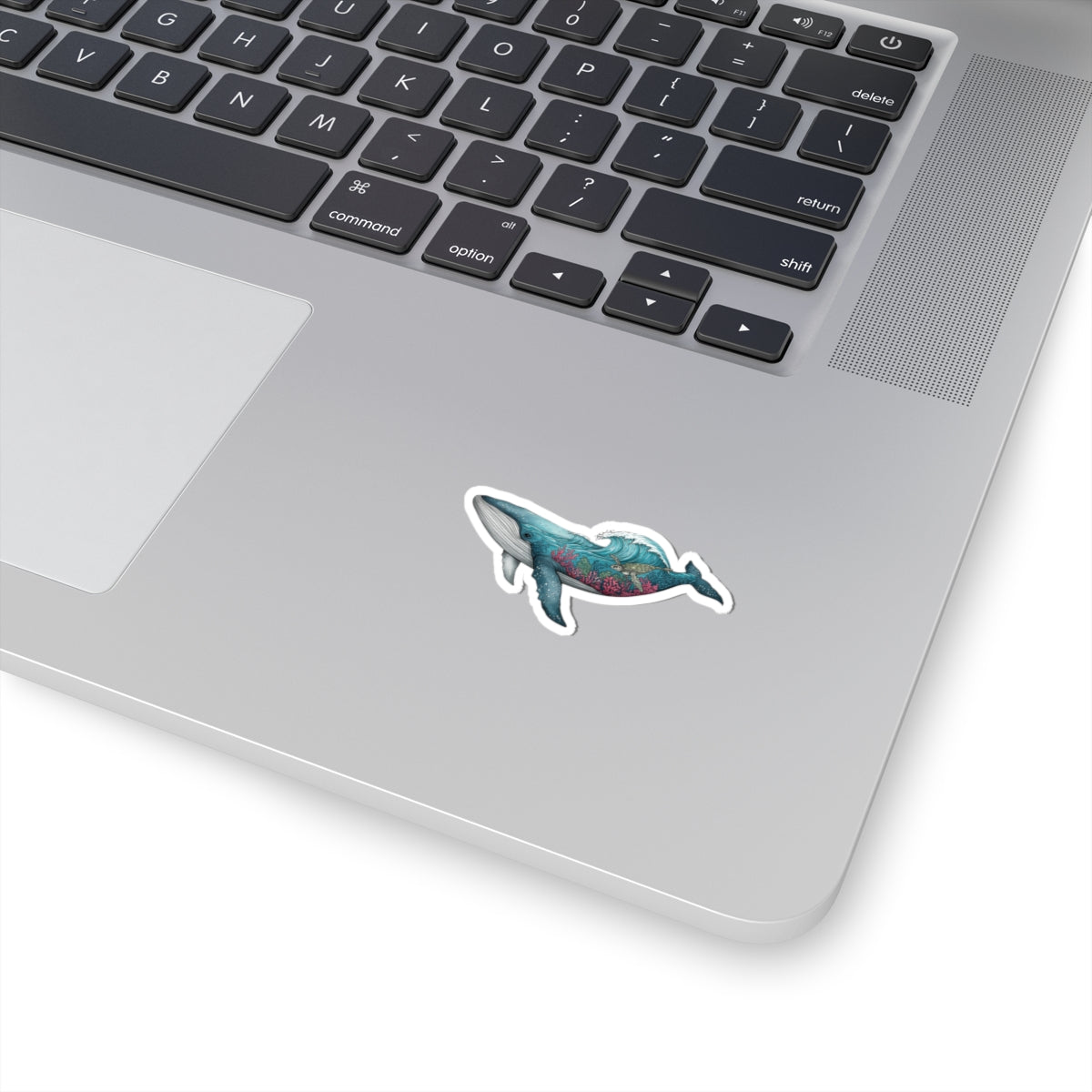 Reef Rider Sticker | Majestic Blue Whale with Coral Reef and Sea Life – Artistic Marine Wildlife Vinyl Sticker