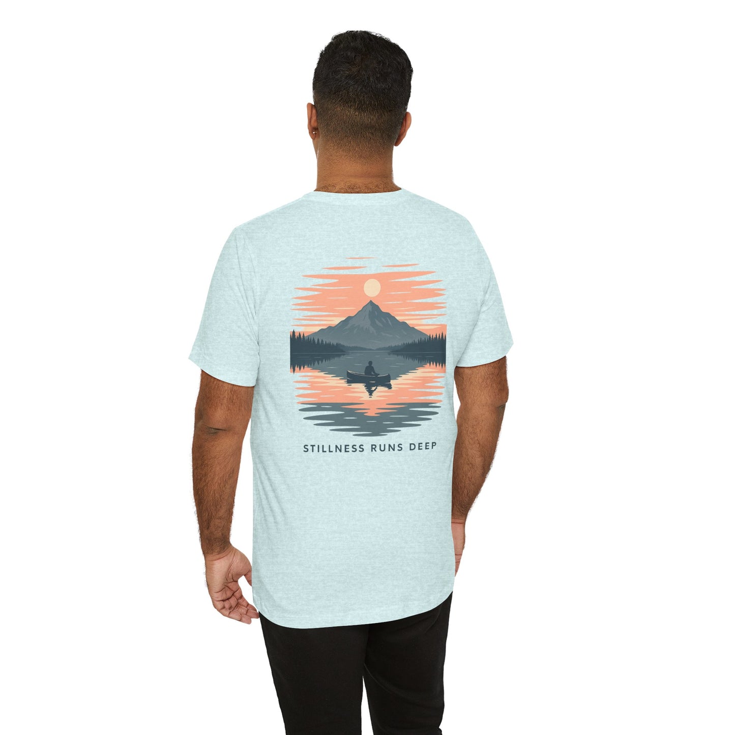 Highwater Horizon Tee | Canoe on a Reflective Lake Under Full Moon - Peaceful Mountain Wilderness Graphic Tee (BC3001)