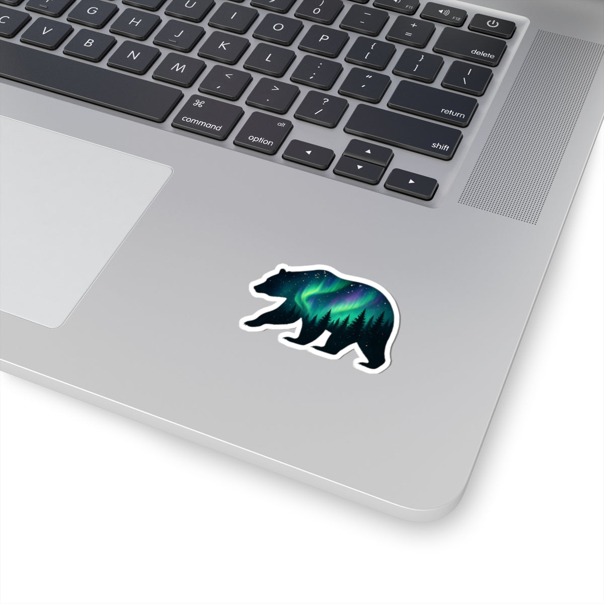 Aurora Bear Sticker | Northern Lights and Pine Forest Inside Bear Silhouette – Starry Wilderness Vinyl Sticker