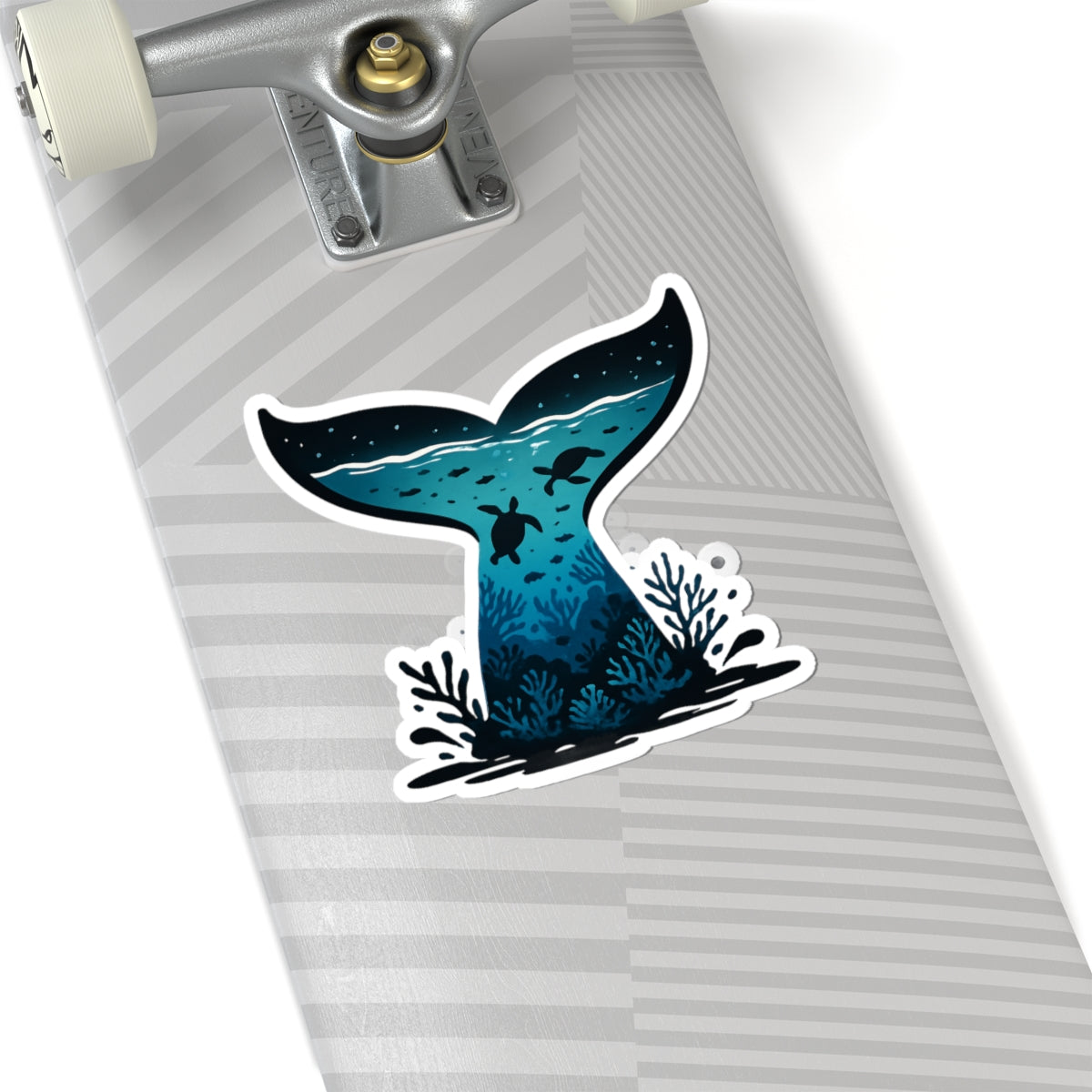 Sea Turtle Trek Sticker | Underwater Ocean Scene Inside Whale Tail - Marine Wildlife Vinyl Sticker