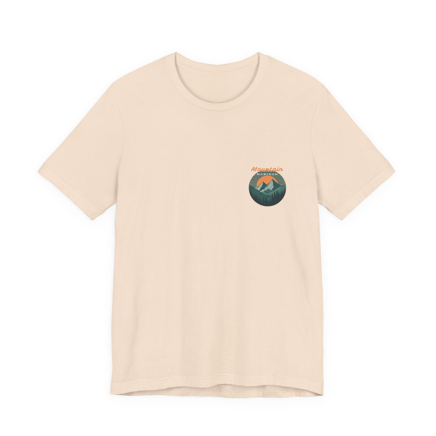 Mountain Horizon Tee | Bold Wilderness Scene with Sunset Peaks and Pine Reflection - Adventure Graphic Shirt (BC3001)