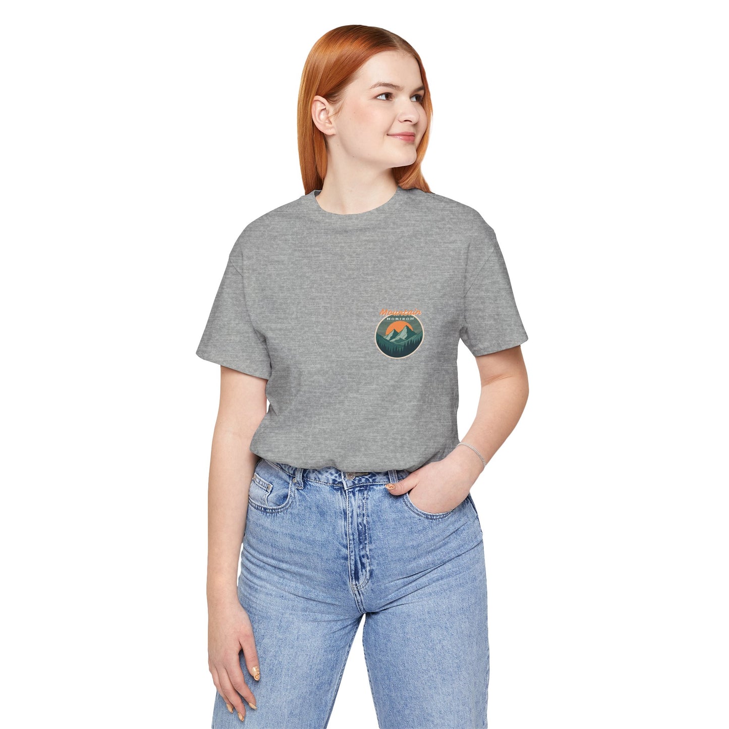 Mountain Horizon Tee | Bold Wilderness Scene with Sunset Peaks and Pine Reflection - Adventure Graphic Shirt (BC3001)