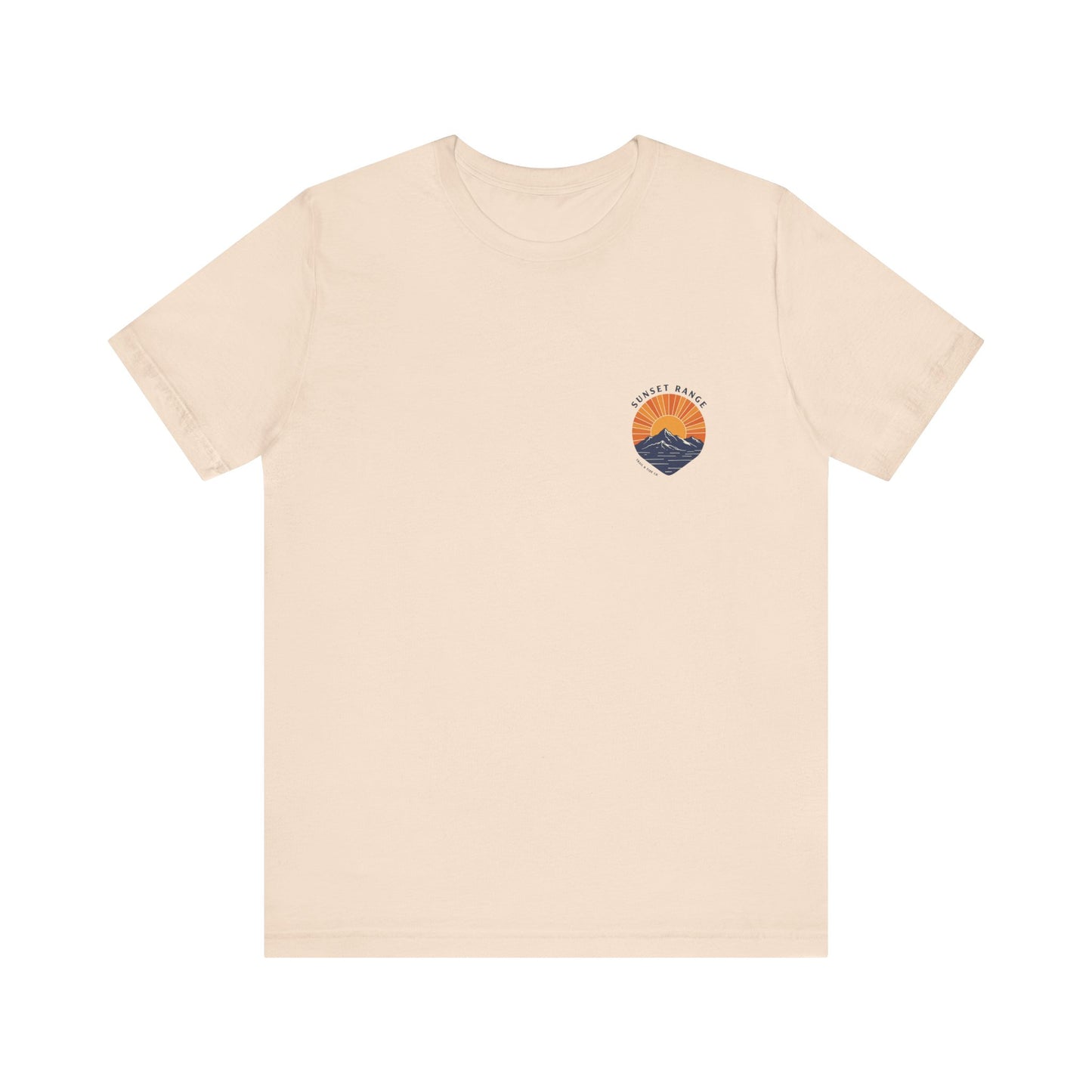 Sunset Range Tee | Vibrant Orange Mountain Landscape with Trail Hiker and Setting Sun - Bold Desert Peak Graphic Tee (BC3001)