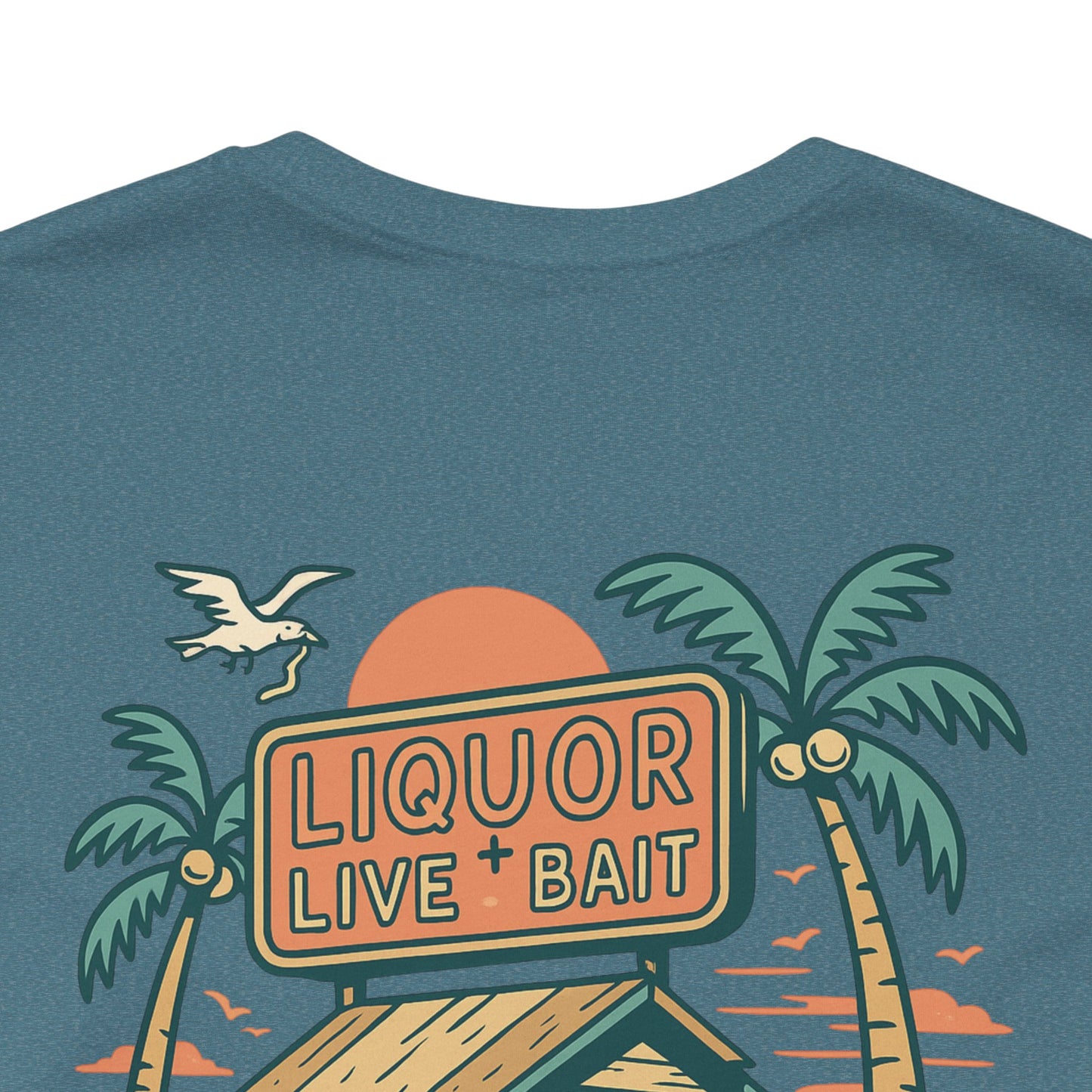 Sunburnt & Buzzed Tee | Tropical Bait Shack with Cooler, Crabs, and Neon Sign - Retro Beach Bar Party Graphic Tee (BC3001)