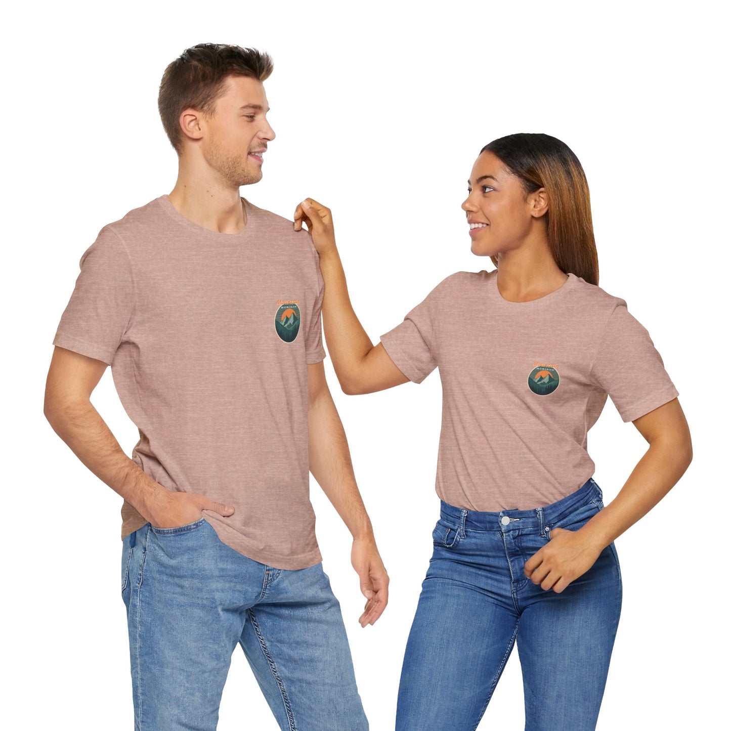 Mountain Horizon Tee | Bold Wilderness Scene with Sunset Peaks and Pine Reflection - Adventure Graphic Shirt (BC3001)
