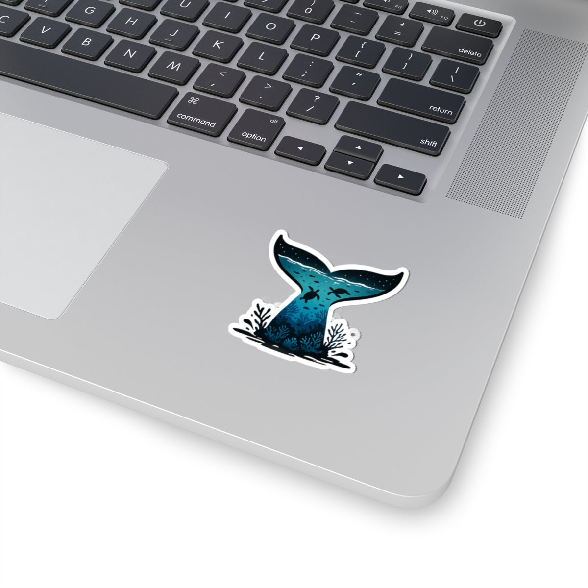 Sea Turtle Trek Sticker | Underwater Ocean Scene Inside Whale Tail - Marine Wildlife Vinyl Sticker