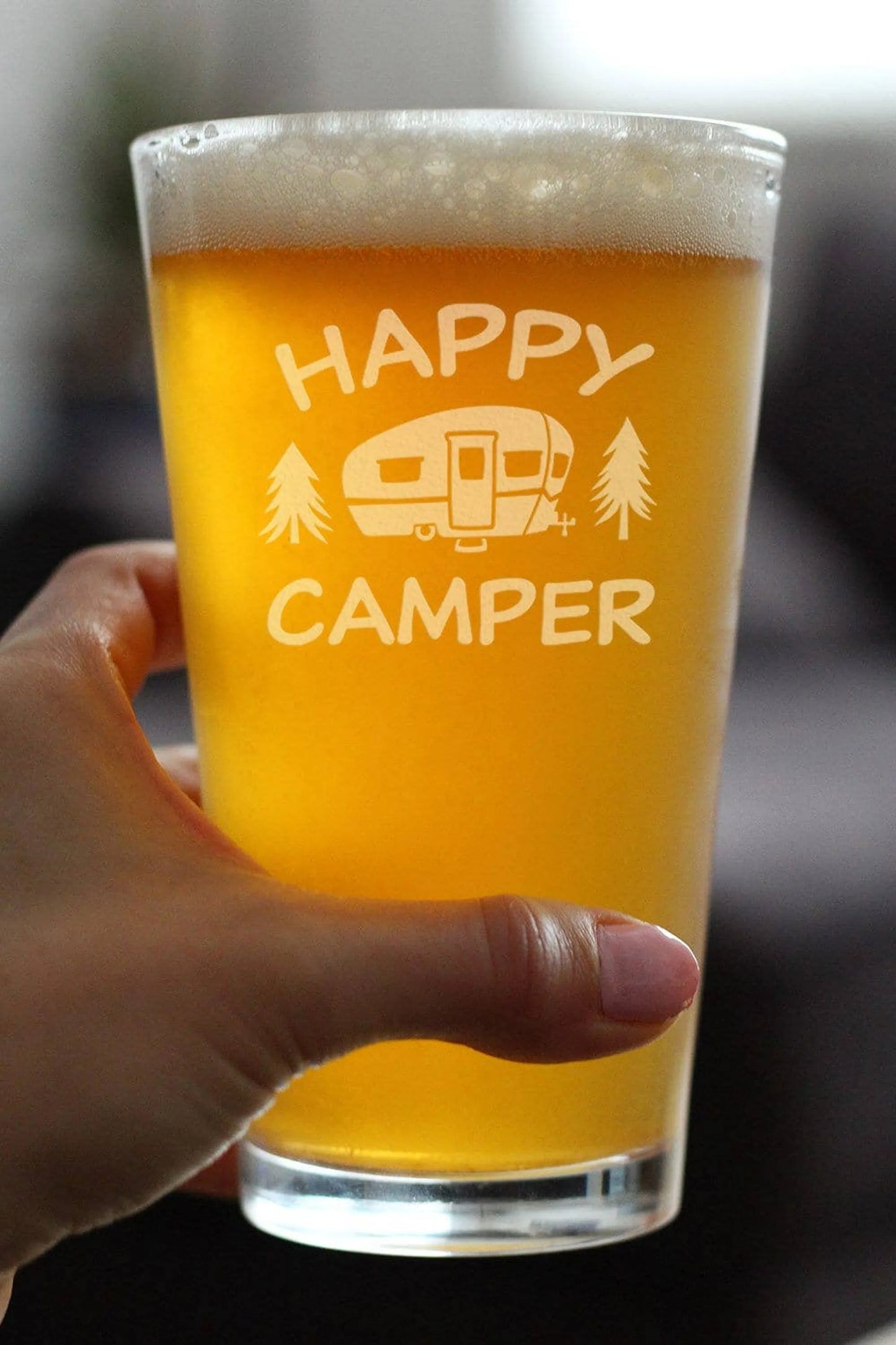 Happy Camper Pint Glass for Beer | Camping Gifts and Decor