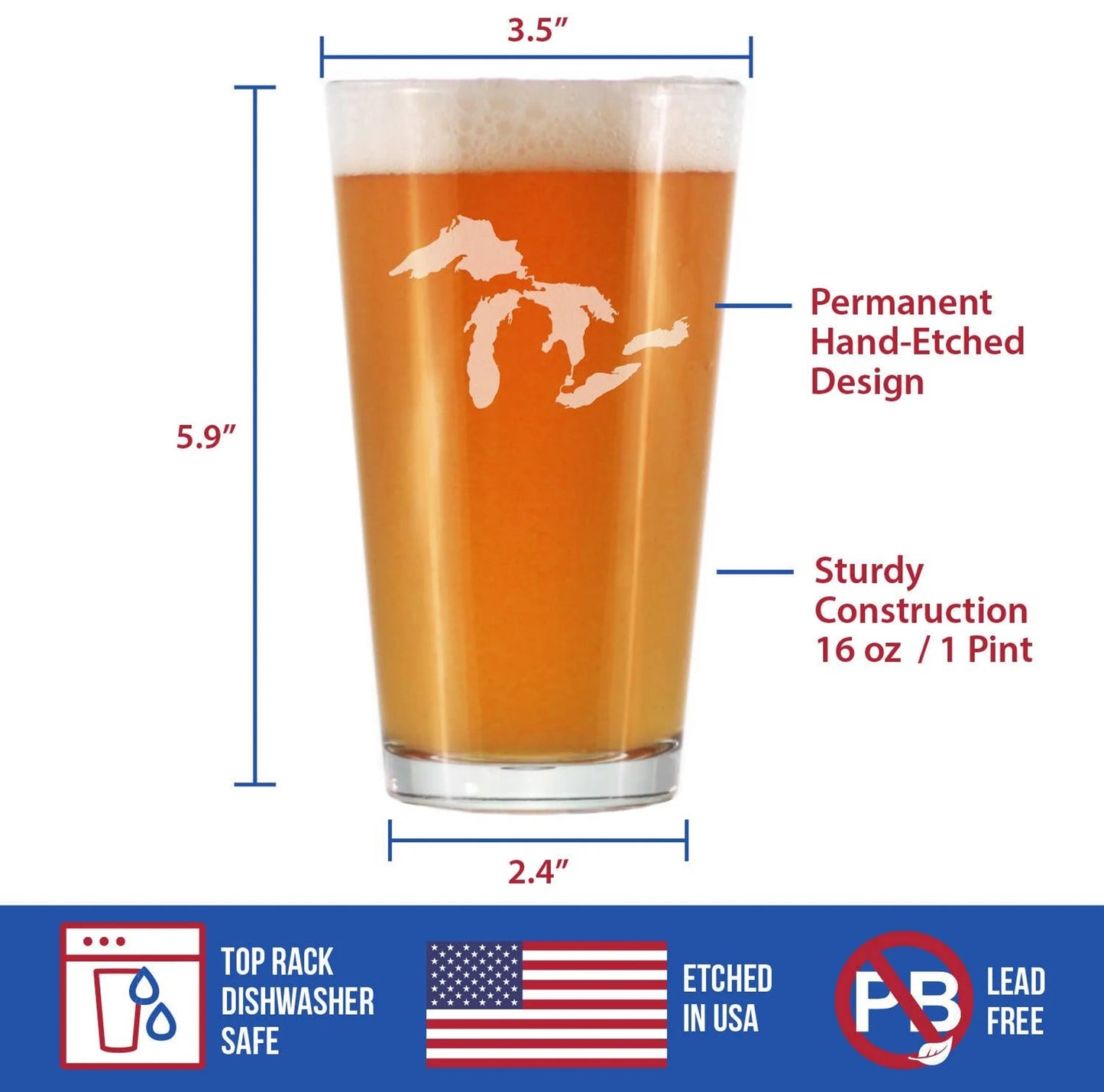 Great Lakes Pint Glass for Beer | Midwestern Gifts and Decor