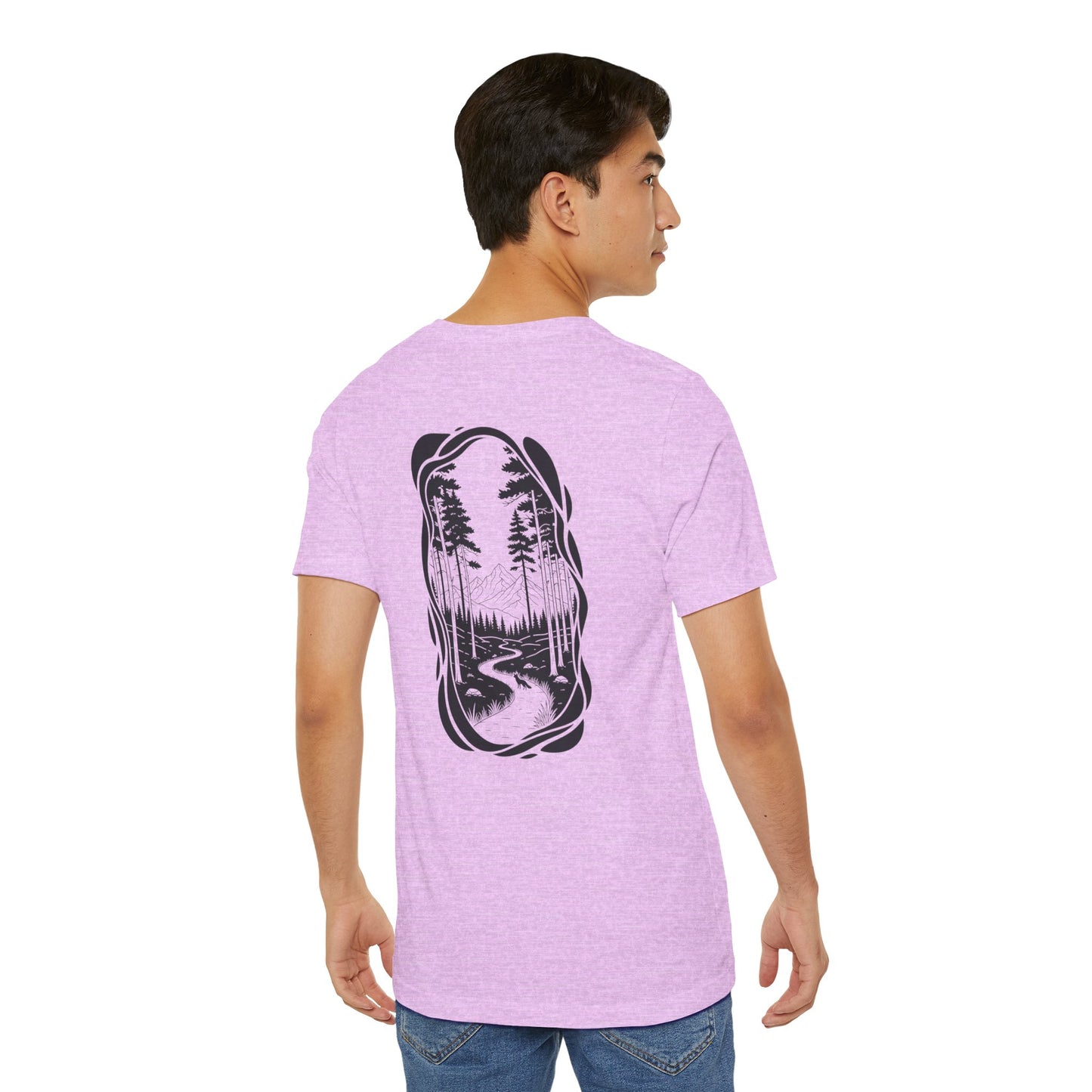 The Trail Ahead Tee | Black & White Forest Path with Mountain Silhouette - Minimalist Nature Scene Graphic Back Tee (BC3001)