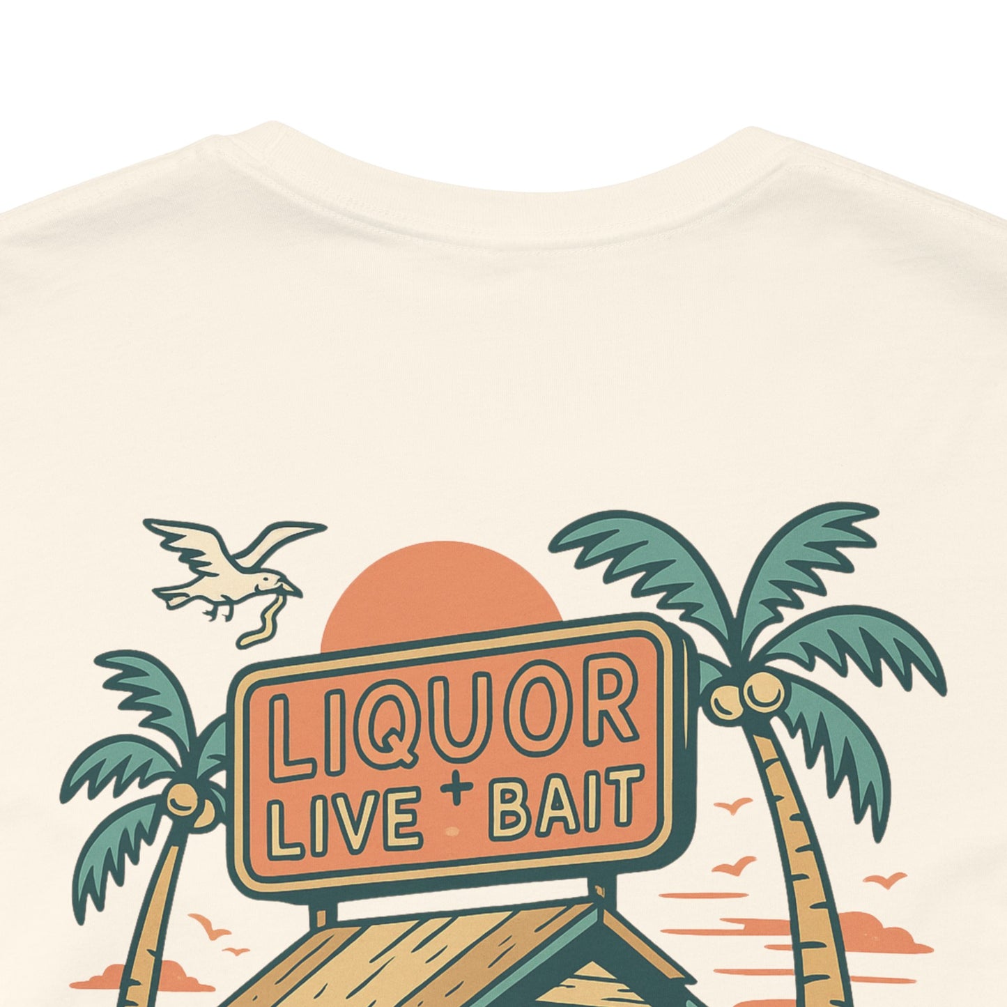Sunburnt & Buzzed Tee | Tropical Bait Shack with Cooler, Crabs, and Neon Sign - Retro Beach Bar Party Graphic Tee (BC3001)