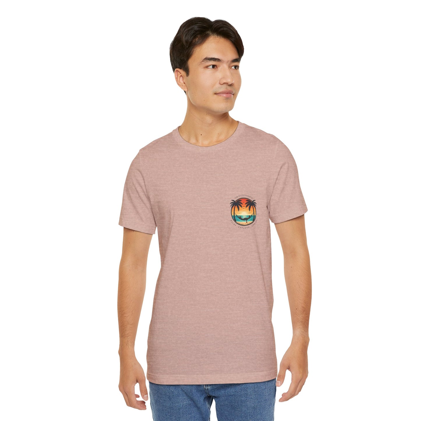 Sunset Surfer Tee | Retro Surf Silhouette with Bold Sunset Stripes - Beach Vibes Graphic Tee (BC3001)