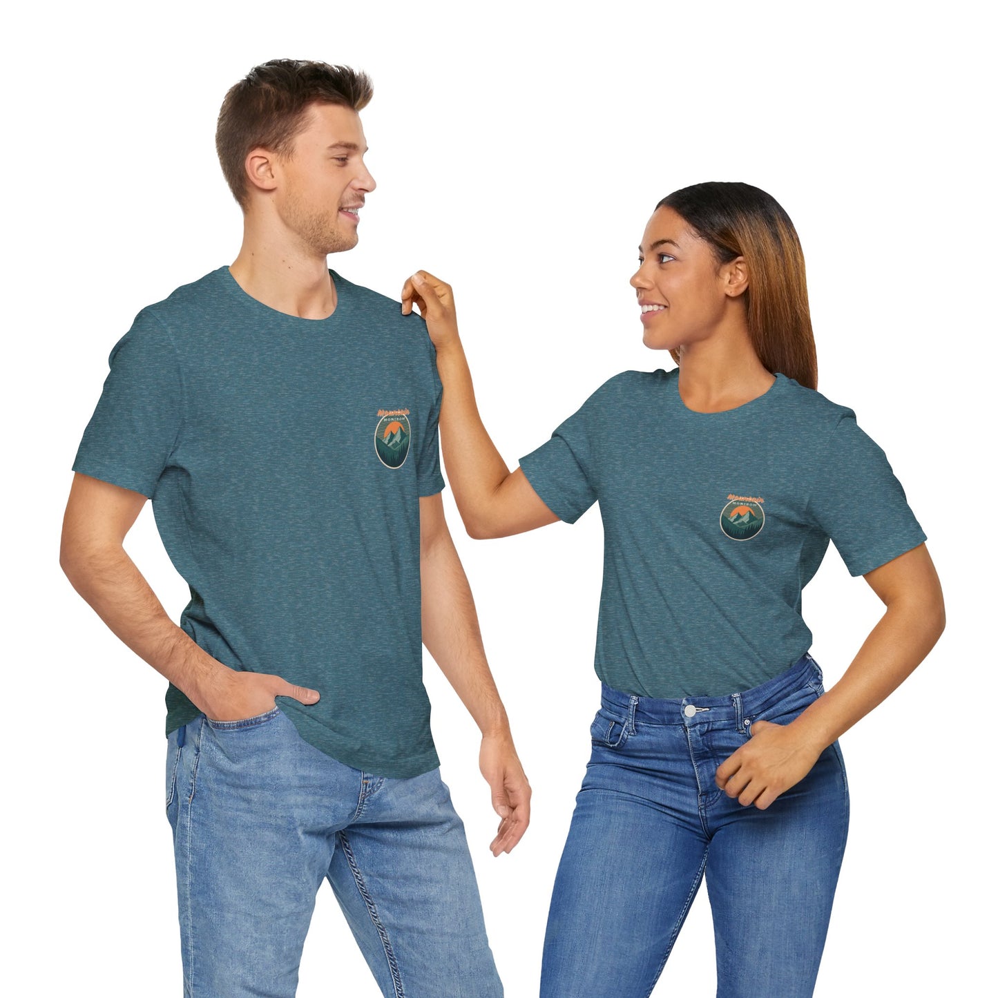 Mountain Horizon Tee | Bold Wilderness Scene with Sunset Peaks and Pine Reflection - Adventure Graphic Shirt (BC3001)