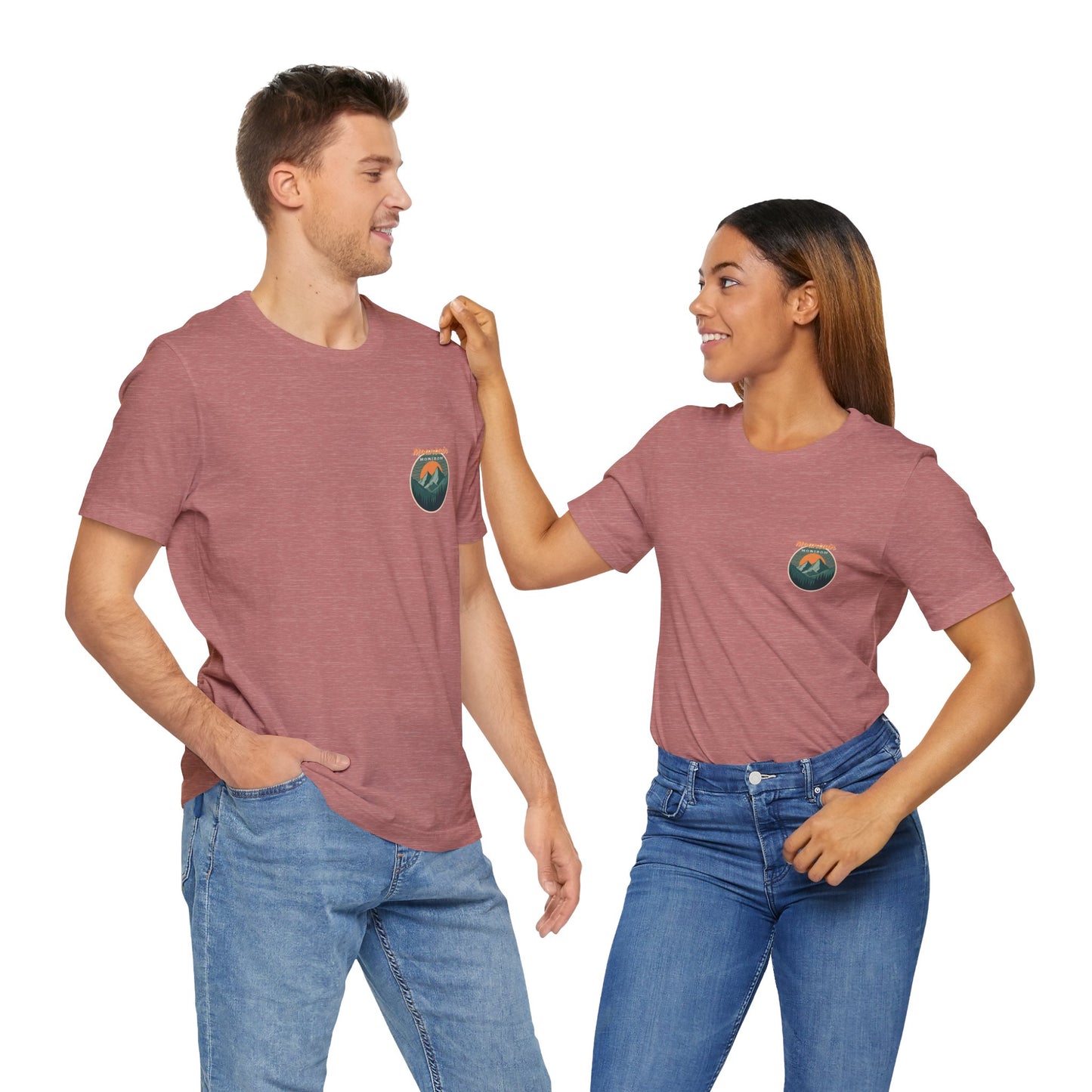 Mountain Horizon Tee | Bold Wilderness Scene with Sunset Peaks and Pine Reflection - Adventure Graphic Shirt (BC3001)
