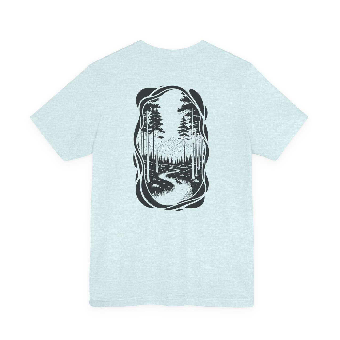 The Trail Ahead Tee | Black & White Forest Path with Mountain Silhouette - Minimalist Nature Scene Graphic Back Tee (BC3001)