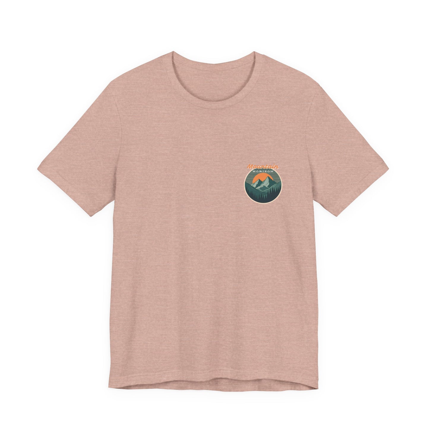 Mountain Horizon Tee | Bold Wilderness Scene with Sunset Peaks and Pine Reflection - Adventure Graphic Shirt (BC3001)