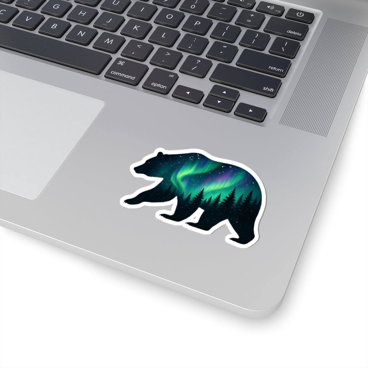 Aurora Bear Sticker | Northern Lights and Pine Forest Inside Bear Silhouette – Starry Wilderness Vinyl Sticker