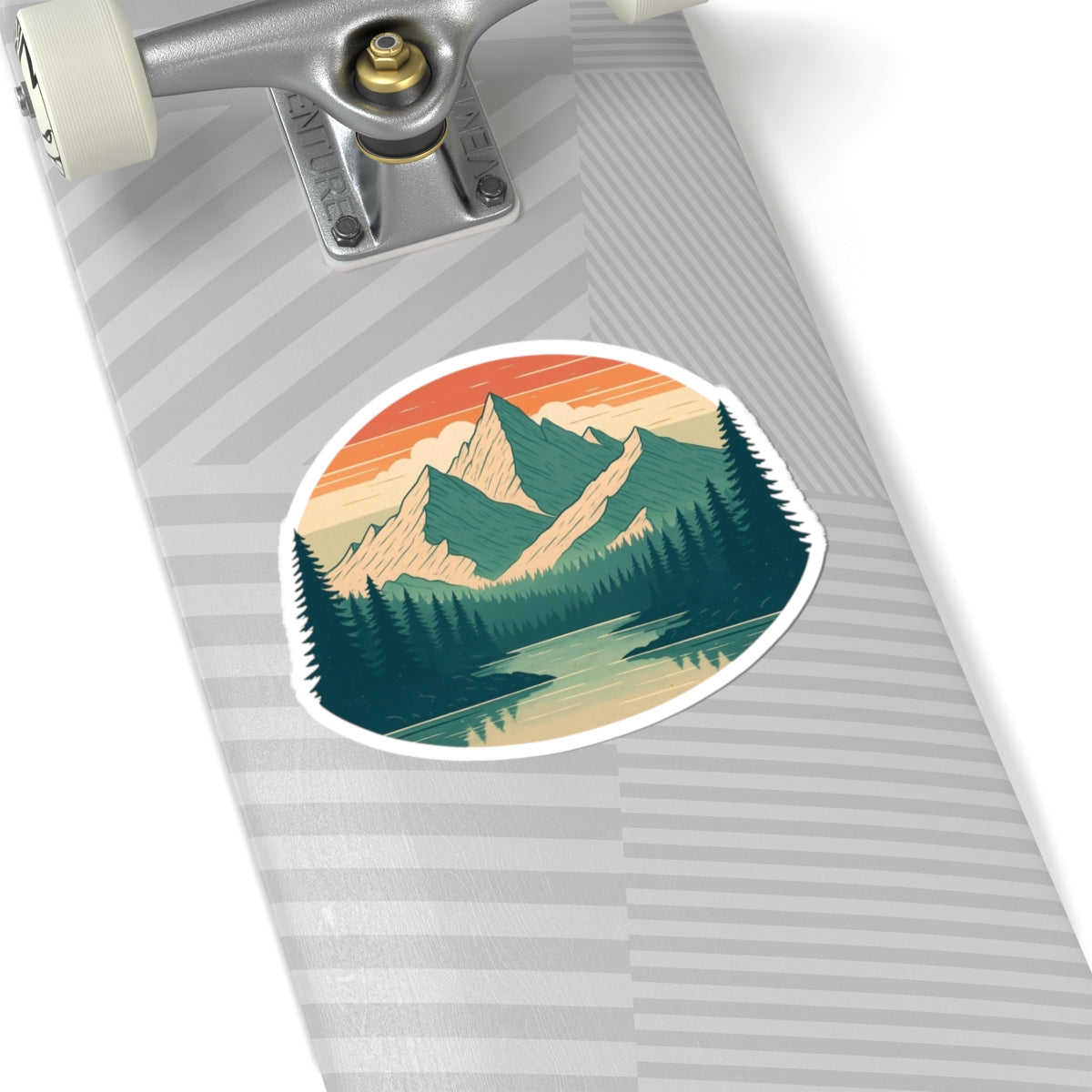 Mountain Echo Sticker | Sunset Peak and Pine Forest Scene – Retro Wilderness Adventure Vinyl Sticker