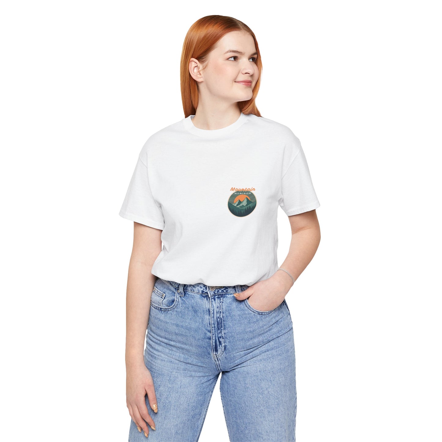 Mountain Horizon Tee | Bold Wilderness Scene with Sunset Peaks and Pine Reflection - Adventure Graphic Shirt (BC3001)