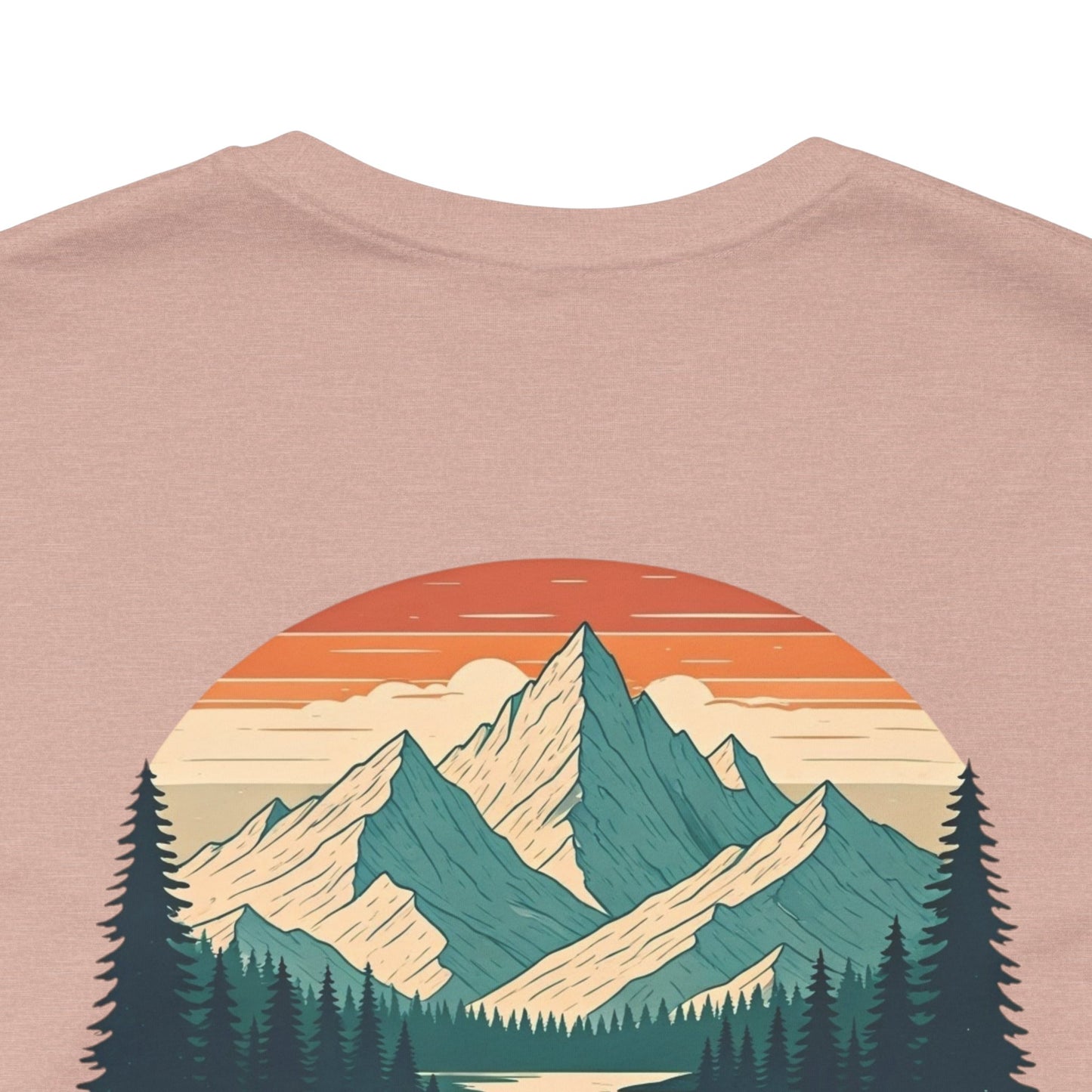 Mountain Horizon Tee | Bold Wilderness Scene with Sunset Peaks and Pine Reflection - Adventure Graphic Shirt (BC3001)