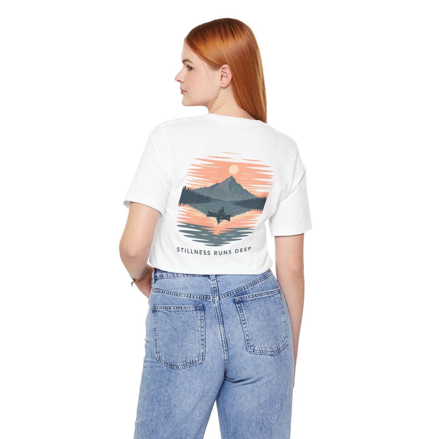 Highwater Horizon Tee | Canoe on a Reflective Lake Under Full Moon - Peaceful Mountain Wilderness Graphic Tee (BC3001)