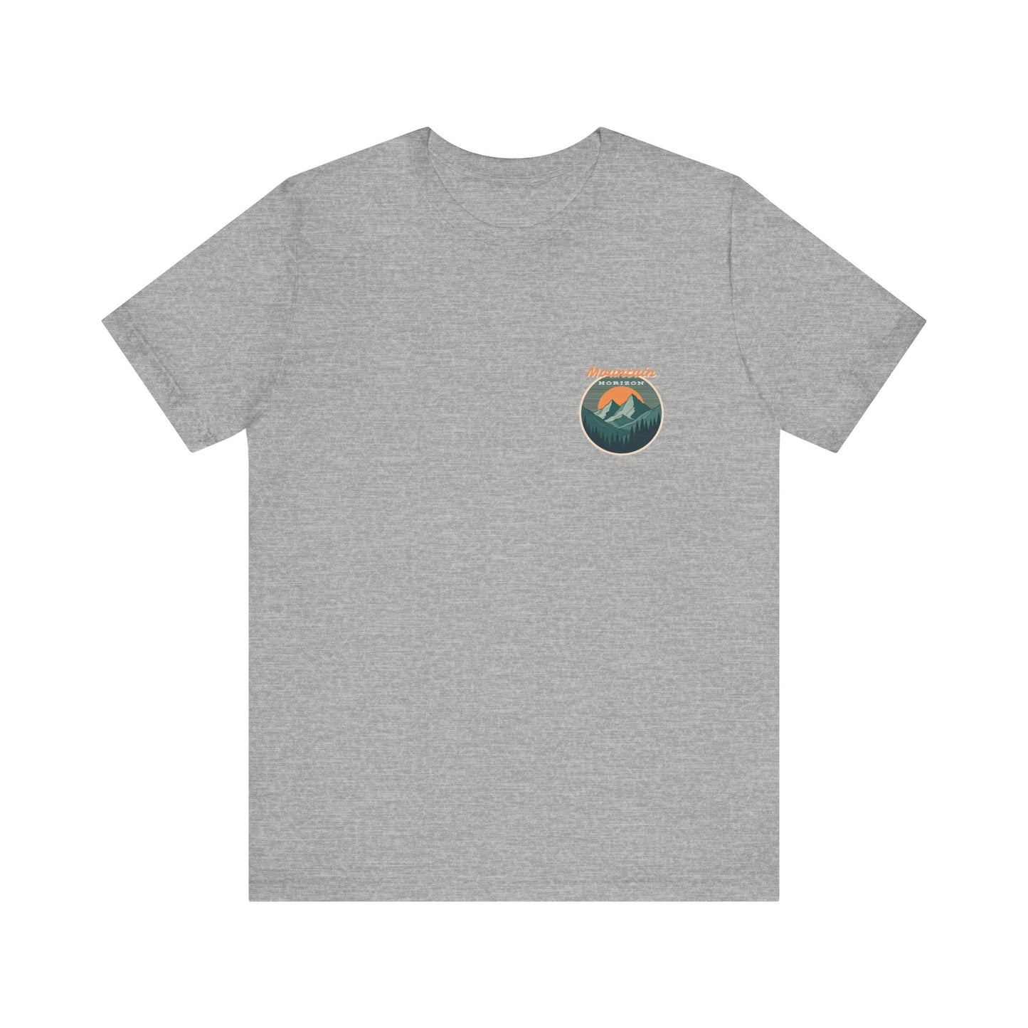 Mountain Horizon Tee | Bold Wilderness Scene with Sunset Peaks and Pine Reflection - Adventure Graphic Shirt (BC3001)