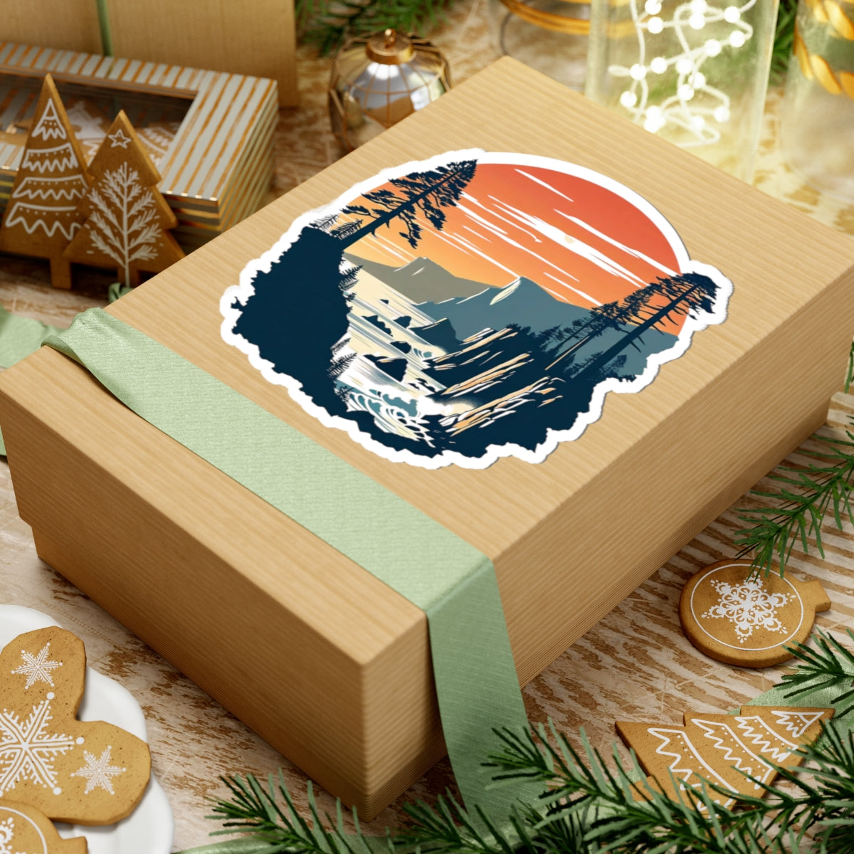 Pacific Cliffs Sticker | Dramatic Cliffs with Ocean Horizon and Sunset Sky – Retro Coastal Wilderness Vinyl Sticker