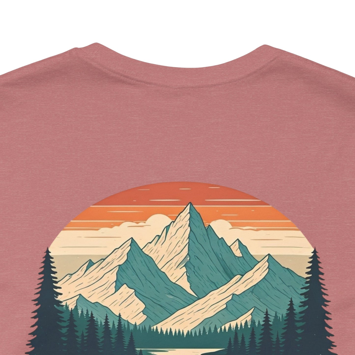 Mountain Horizon Tee | Bold Wilderness Scene with Sunset Peaks and Pine Reflection - Adventure Graphic Shirt (BC3001)